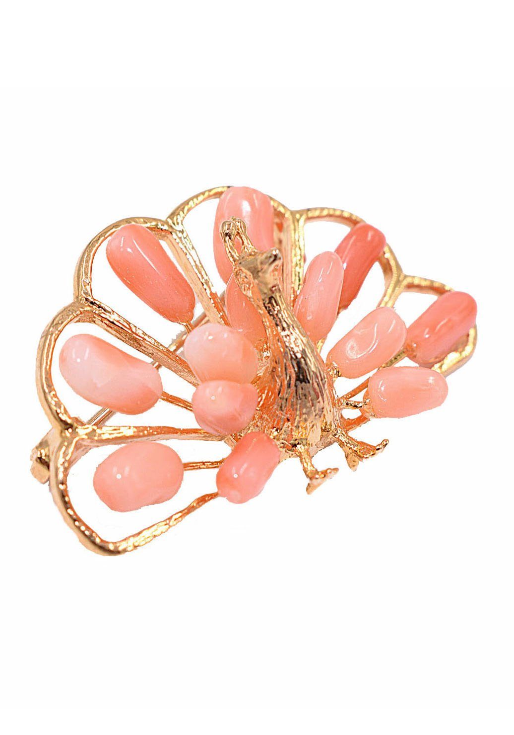 Firetti Brosche Schmuck Geschenk Ansteckschmuck Pfau Koralle, mit Koralle