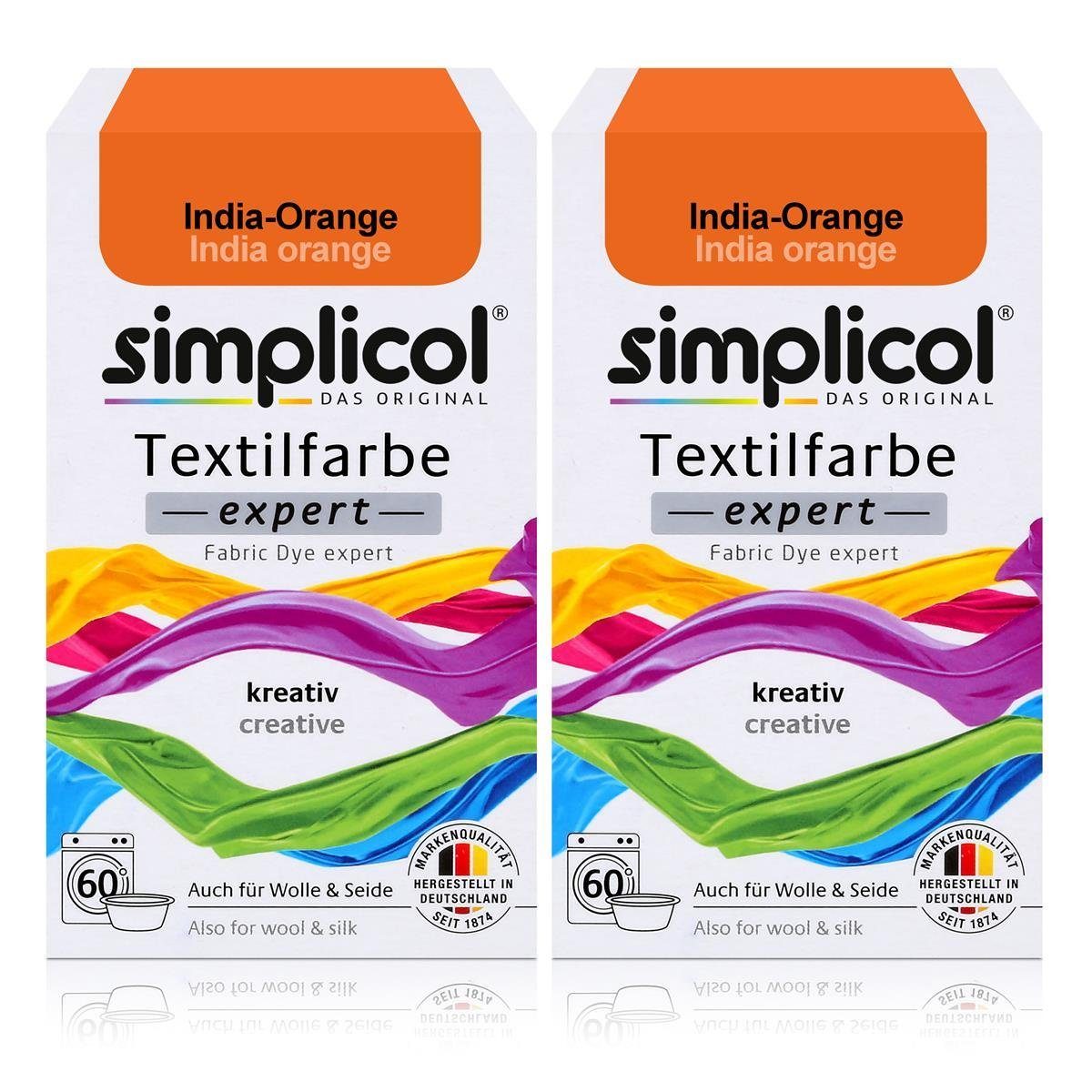 simplicol Textilfarbe Simplicol Textilfarbe expert India-Orange 150g - Farbe zum Färben (2er