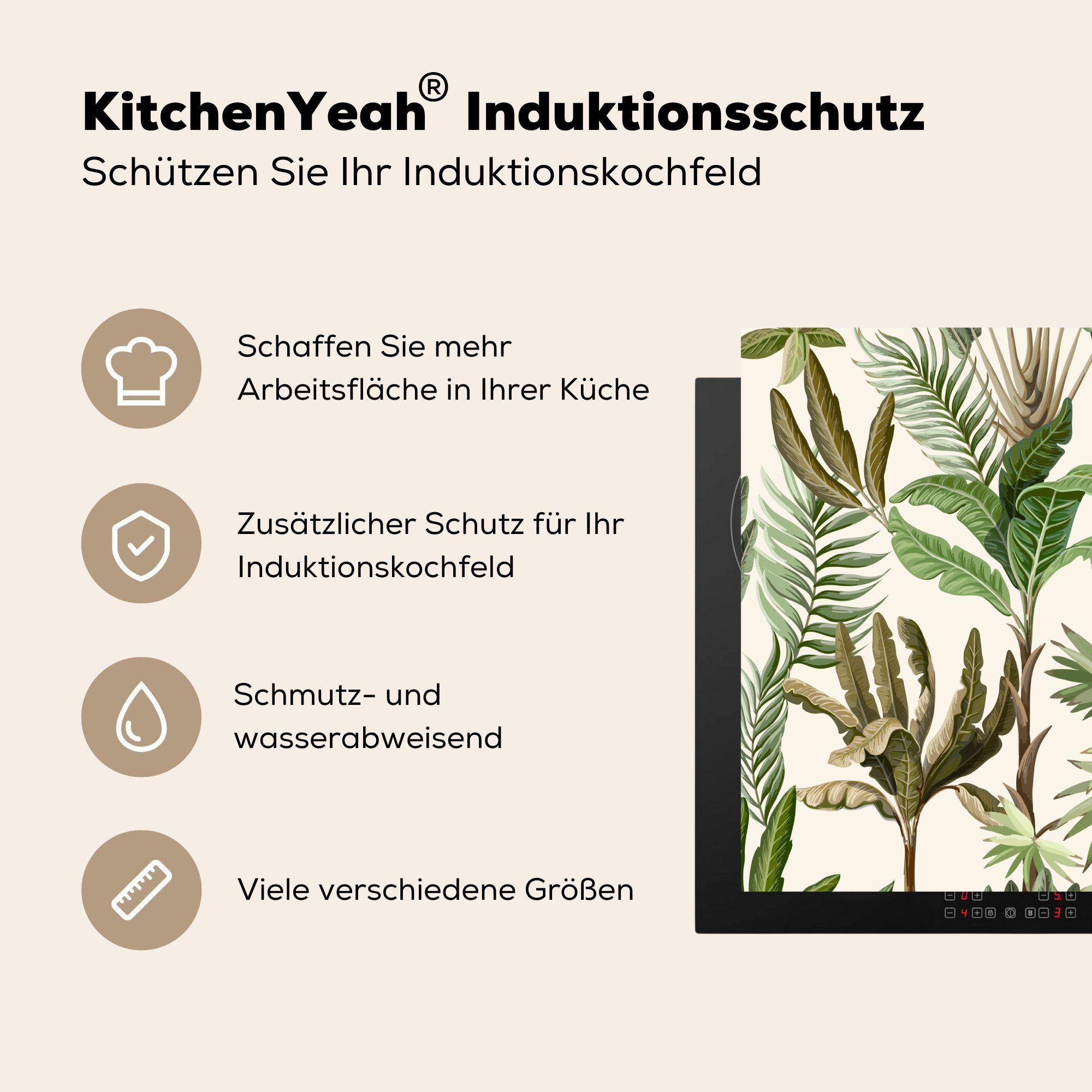 MuchoWow Herdblende-/Abdeckplatte Dschungel - tlg), 59x52 Palme für küche, Natur - - Vinyl, Ceranfeldabdeckung Induktionsmatte - Bananenstaude Kinder (1 - cm, die Pflanzen
