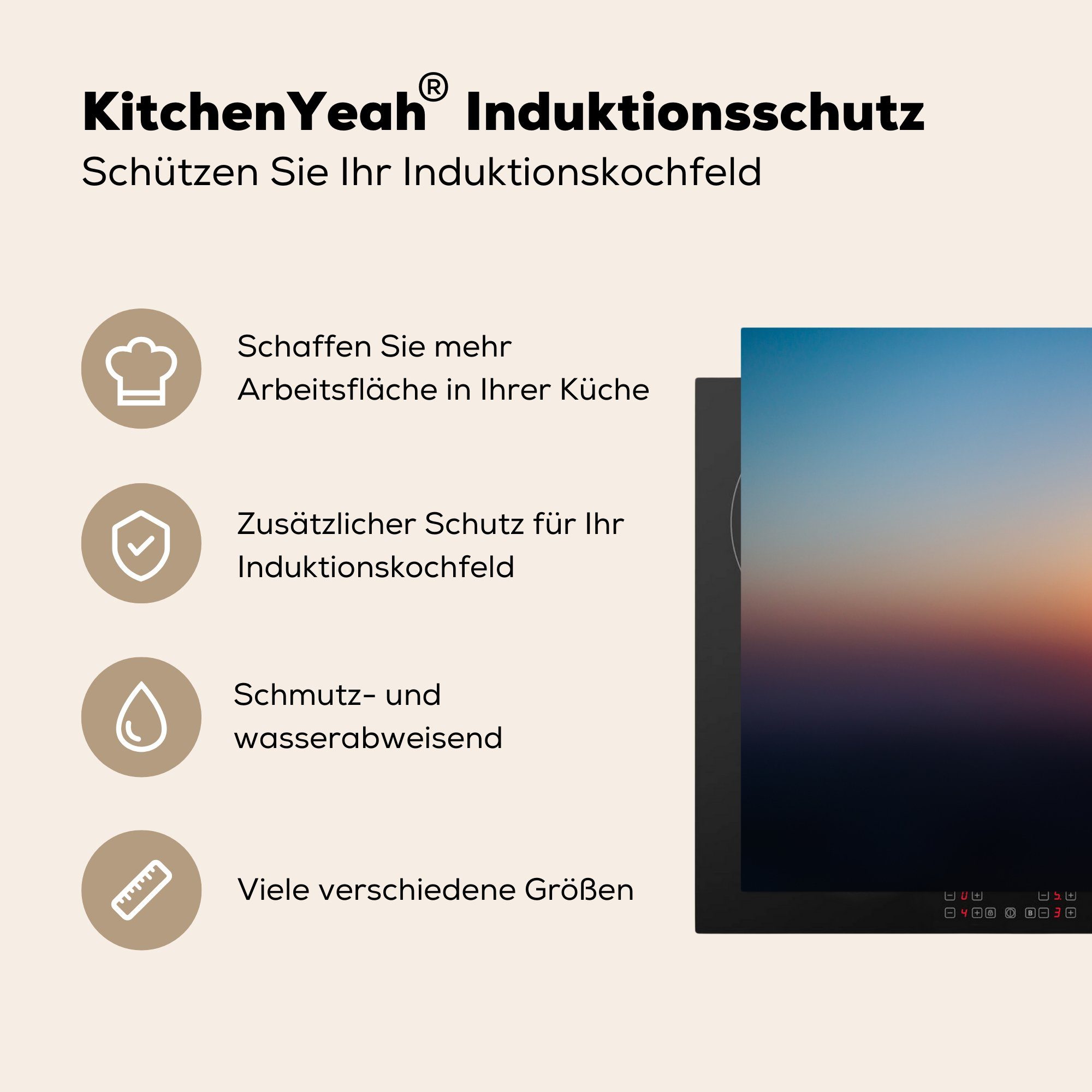 Vinyl, die (1 Sonnenuntergang, - Herdblende-/Abdeckplatte cm, Schutz Horizont Induktionskochfeld küche, Ceranfeldabdeckung tlg), MuchoWow Herz - 81x52 für