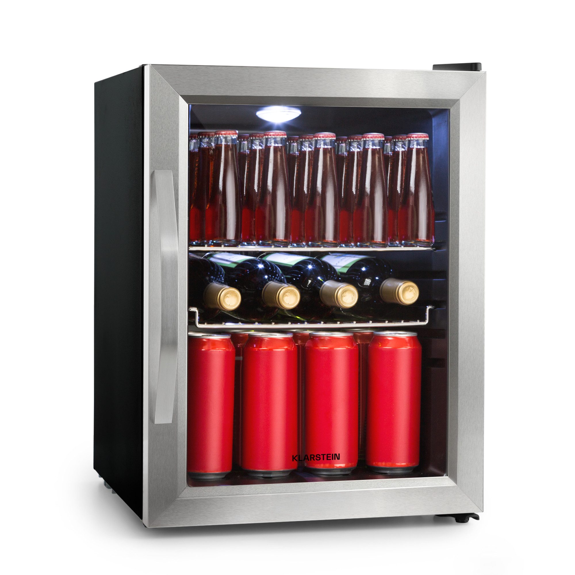 Klarstein Getränkekühlschrank Beersafe M, 55.2 cm hoch, 40.3 cm breit, Mini Kühlschrank Bierkühlschrank klein Getränkekühlschrank mit Glastür