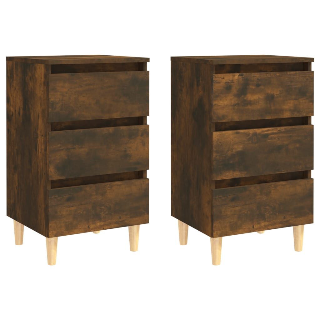Nachttisch Nachttische 2 Stk Massivholz-Beine Räuchereiche 40x35x69 cm