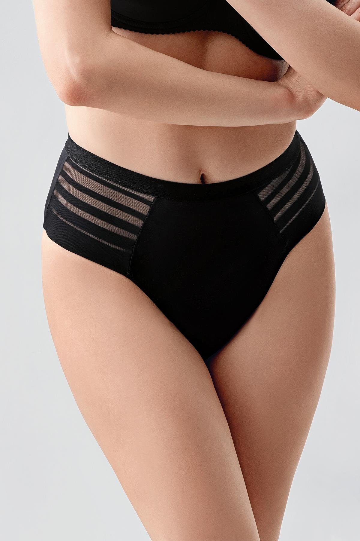 Slip Hochgeschnittene Panties mit Tüll C19303 Beige