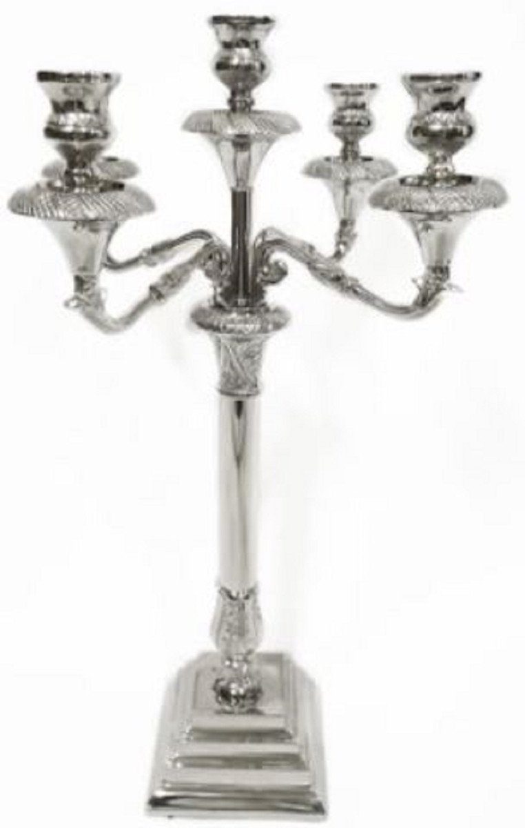 Casa Padrino Kerzenständer Barock Kerzenständer Silber 45 x 45 x H. 69 cm - Wunderschöner 5-flammiger verchromter Edelstahl Kerzenhalter im Barockstil