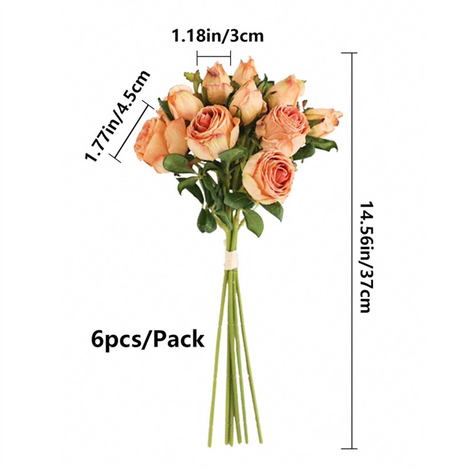 Rose 6PCS Trockenblume Trockenblumen, autolock verbrannt Rand Simulation Vintage orange Bouquet,