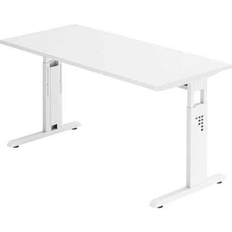 bümö Schreibtisch Serie-O (Mini) - Arbeitshöhe: höhenverstellbar, Rechteck: 140 x 67,2 cm - Dekor: Weiß - Gestell: Weiß