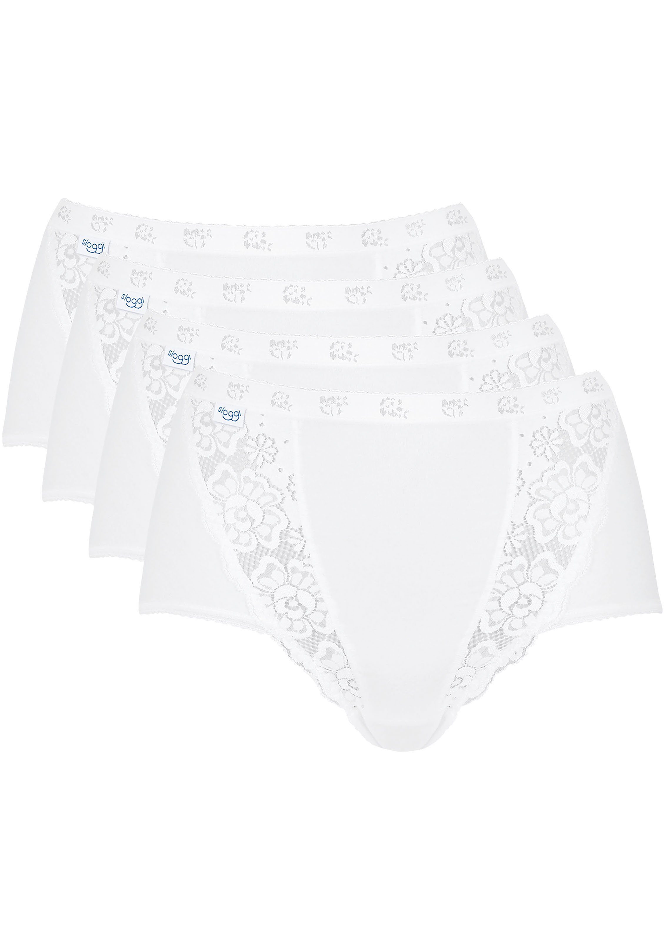 (4-St., mit Einsätzen WHITE aus Pack) Chic Spitze Maxislip elastischer Sloggi 4er