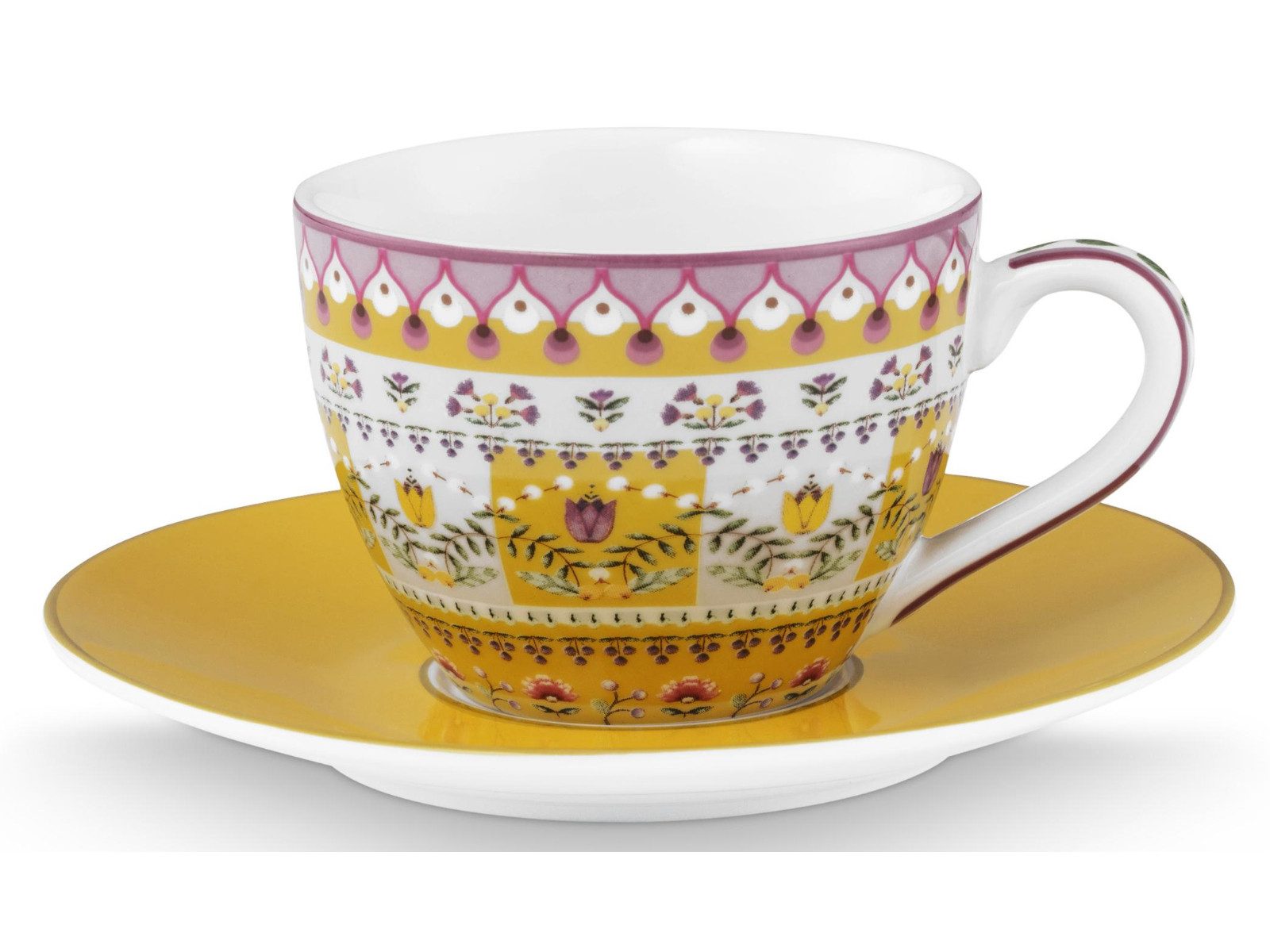 PiP Studio Espressotasse Lily&Lotus Yellow Espressotasse mit Untertasse 0,12l Set2, Porzellan