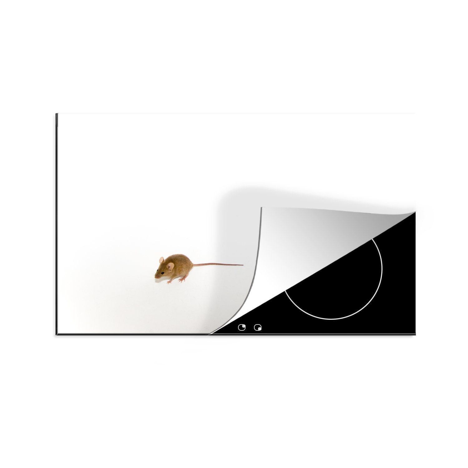 MuchoWow Herdblende-/Abdeckplatte Maus - Tiere - Weiß, Vinyl, (1 tlg), 81x52 cm, Induktionskochfeld Schutz für die küche, Ceranfeldabdeckung