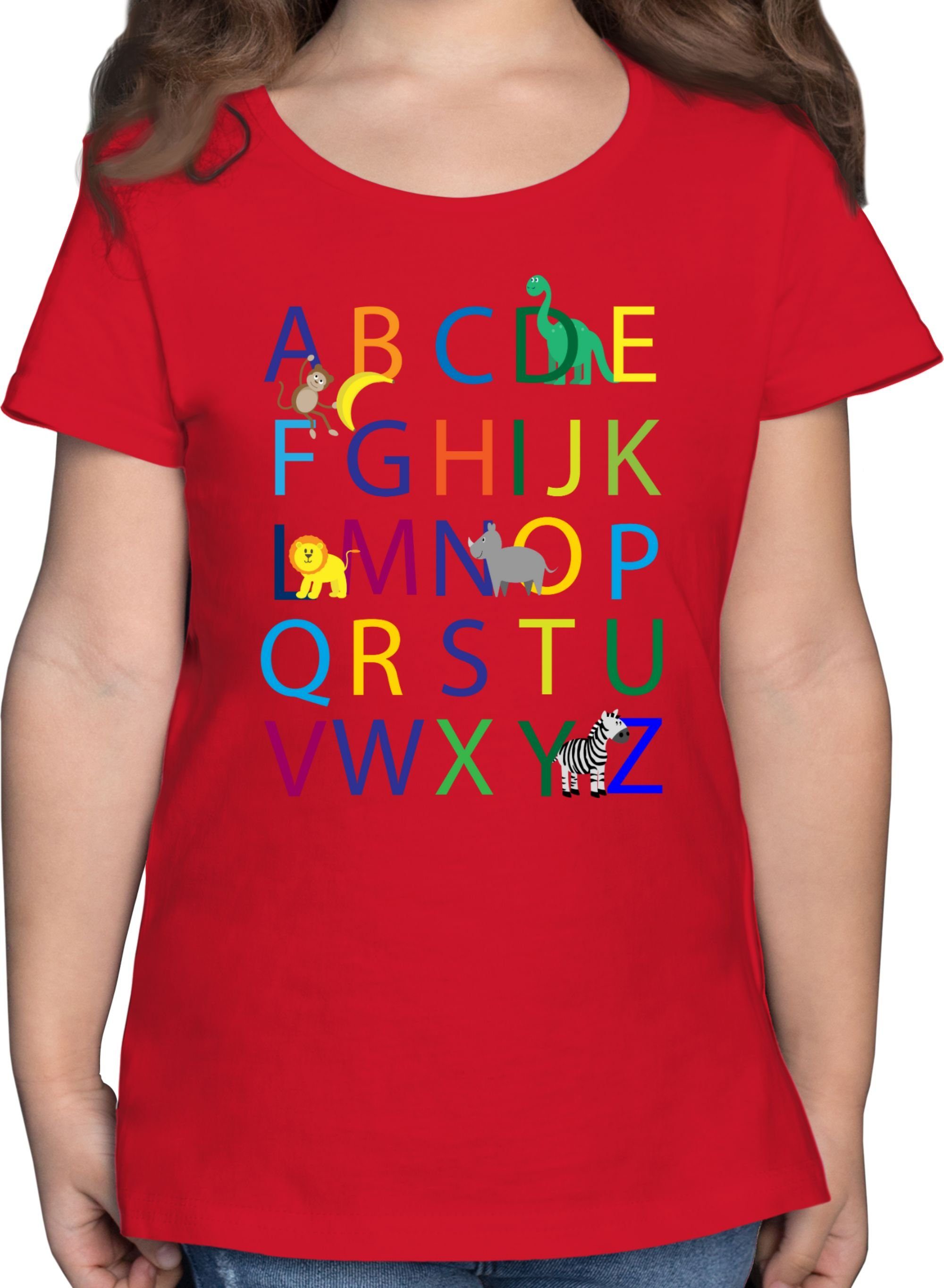 Einschulung T-Shirt ABC Shirtracer 3 Einschulung Mädchen Rot
