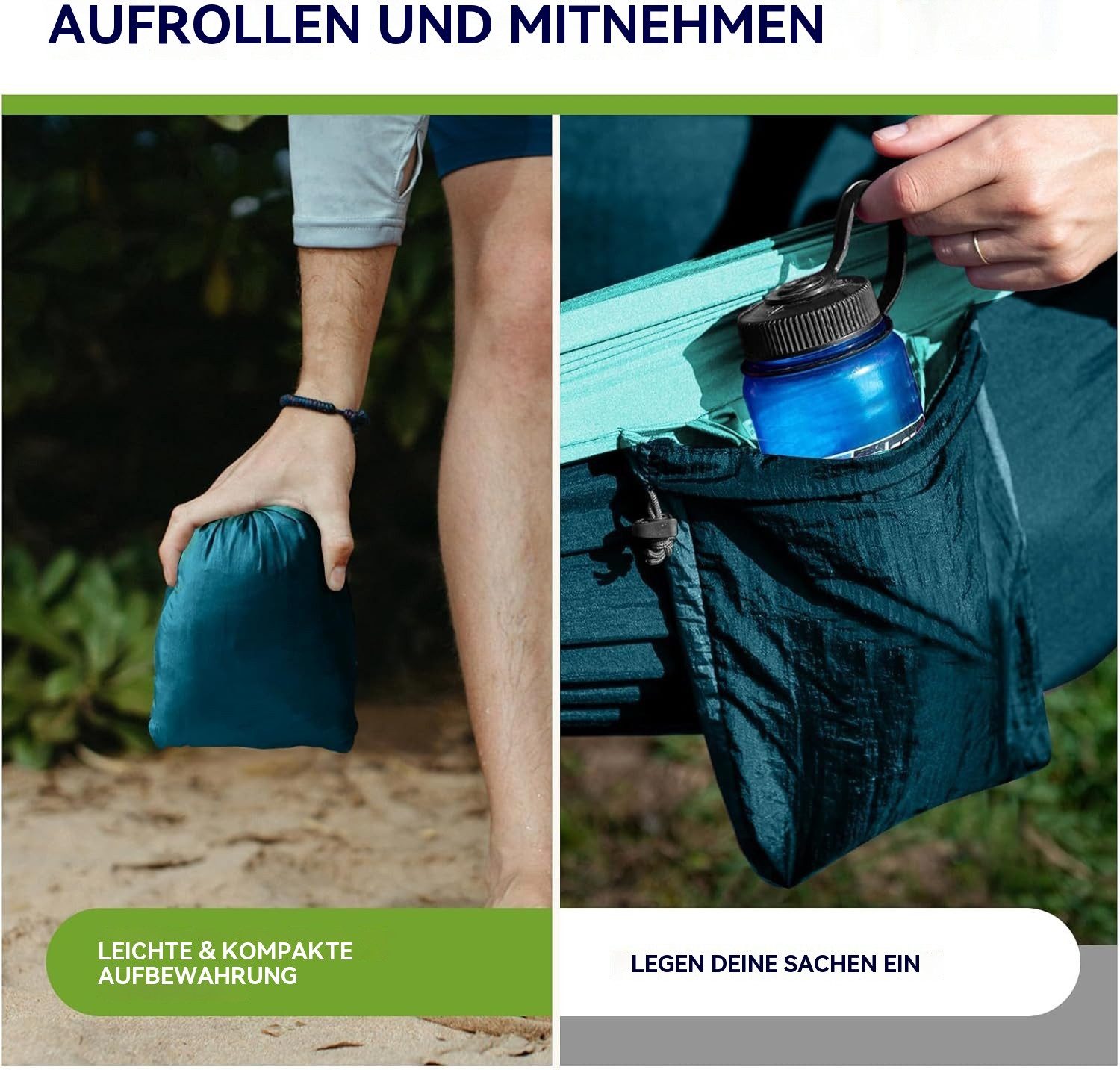 Blusmart Hängematte Campinghängematte im Freien (270 cm x 140 cm ultraleichte Reisehängematte, Tragkraft 300 kg), Garden Beach Doppelhängematte – Bild 5 von 5