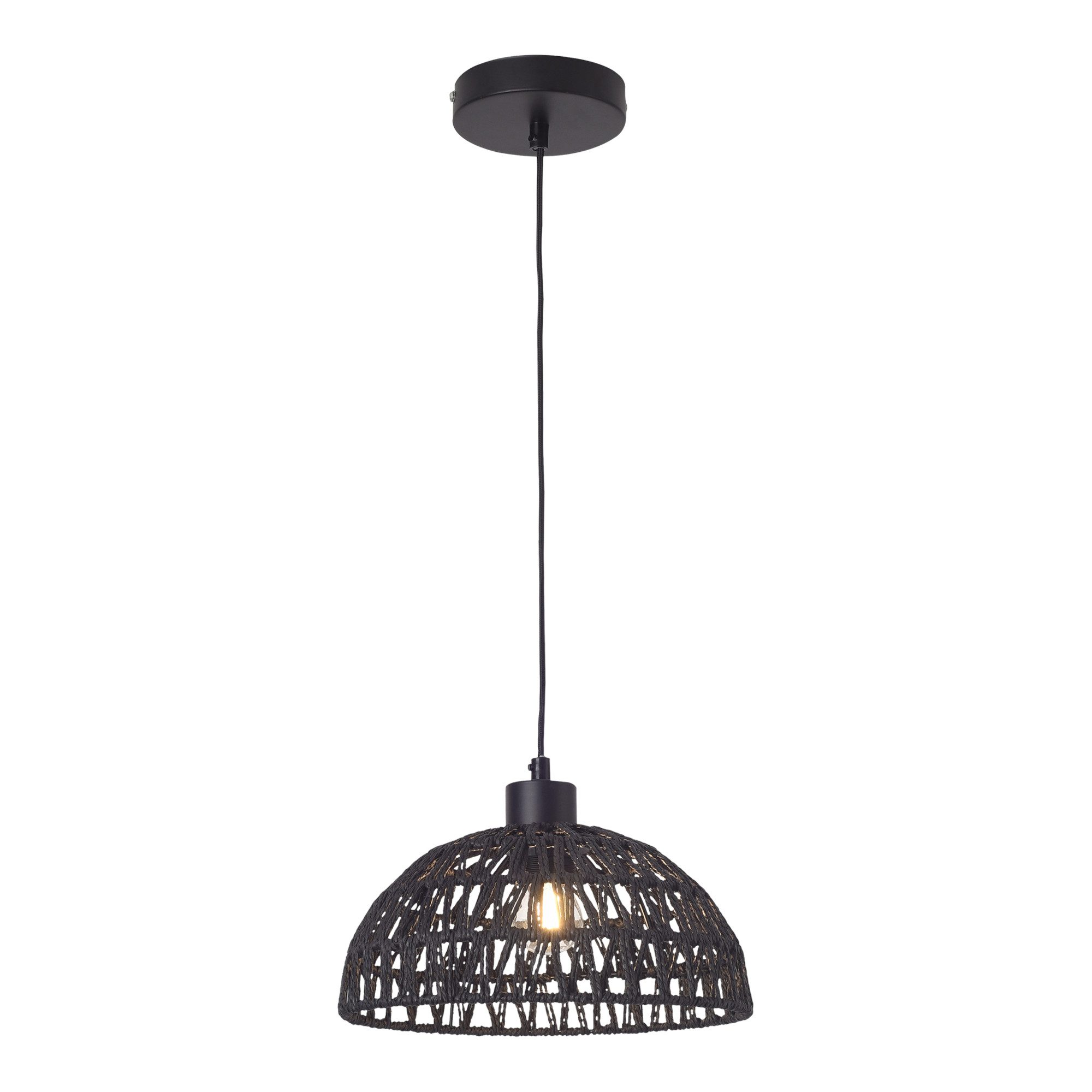lux.pro Hängeleuchte, ohne Leuchtmittel, »Alton« 1 x E27 Metall und Rattan 156cm Schwarz