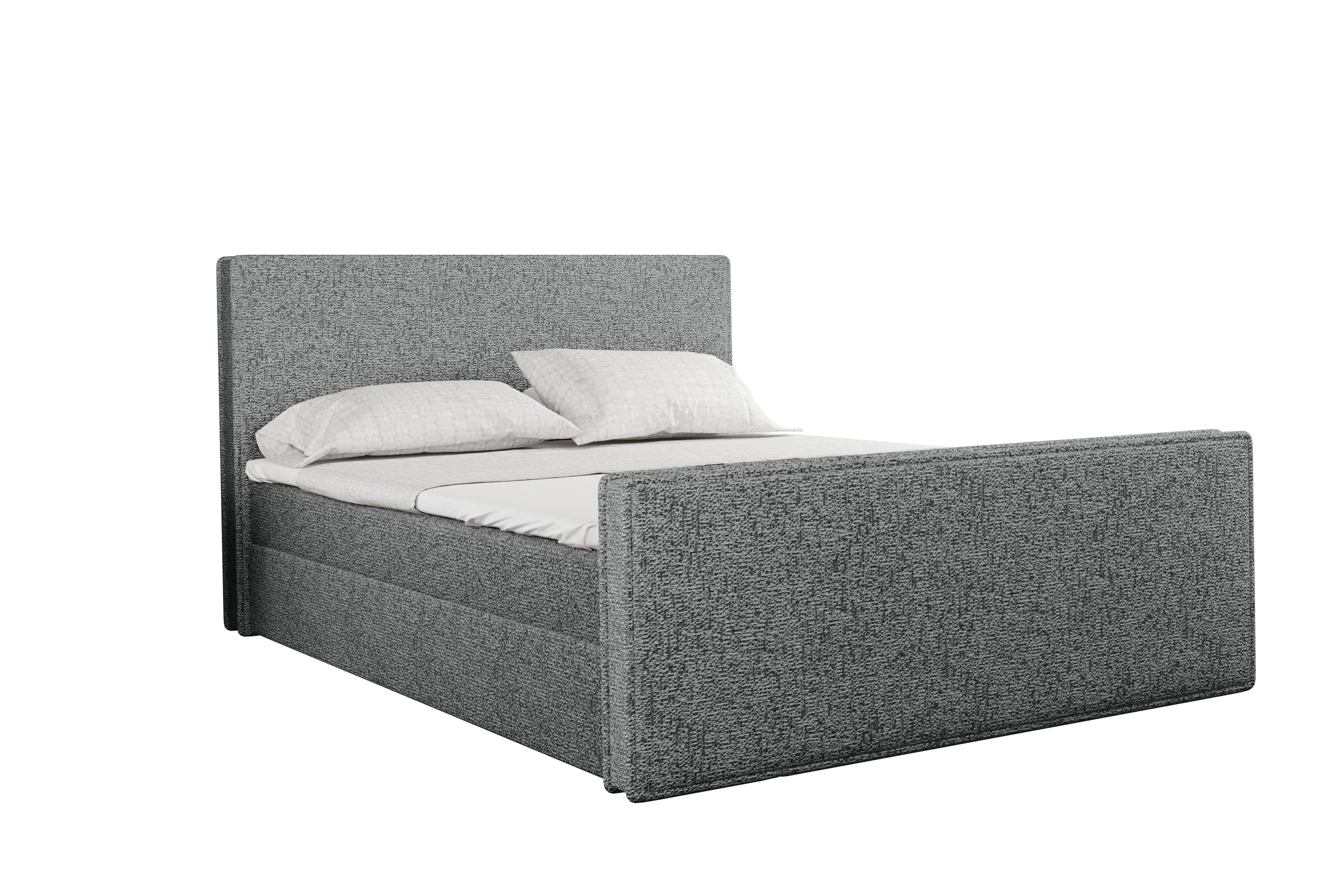 Kaiser Möbel Boxspringbett LILA Bett mit Stauraum, Matratze und Topper – Puente Stoff (Inklusive Matratze und Topper, Verpackt in mehreren Paketen), Dekoratives Kopfteil mit Umrandung,Antibakterielle Ausstattung