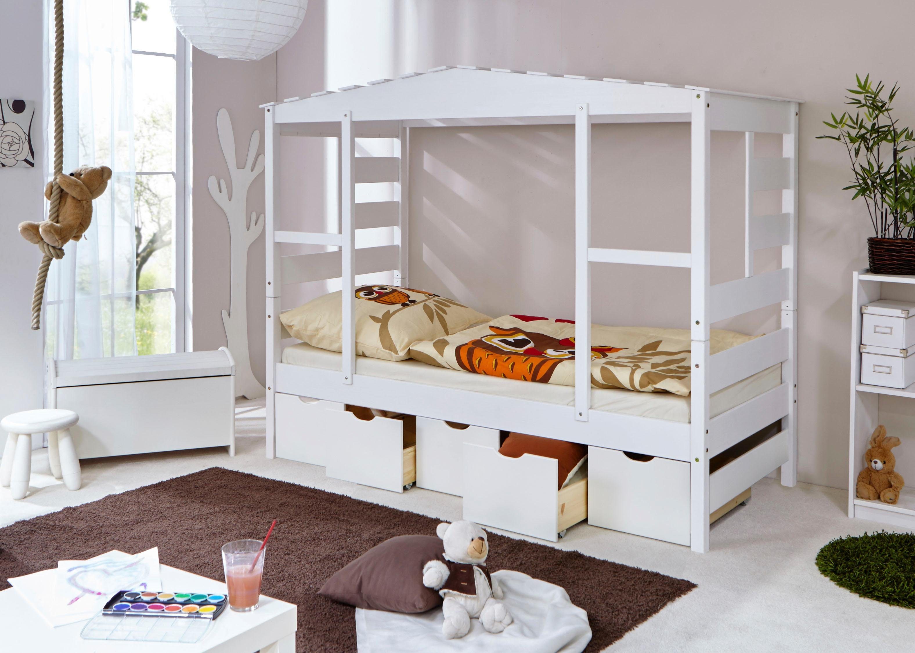 Ticaa Kinderbett Lio, Hausbett, inkl. Schubkasten und Rollrost