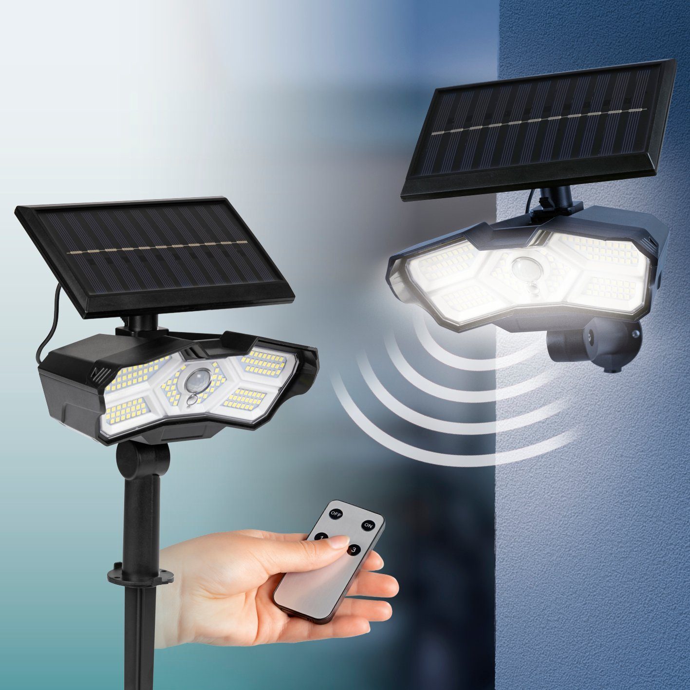 EASYmaxx LED Solarleuchte LED-Solarstrahler schwarz Bewegungsmelder