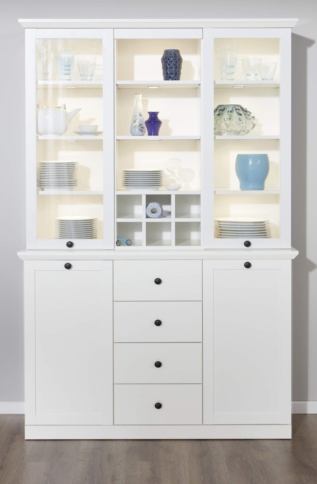 trendteam Buffet Baxter (großer Buffetschrank in Landhaus weiß, 120 x 194 cm) 17 Fächer