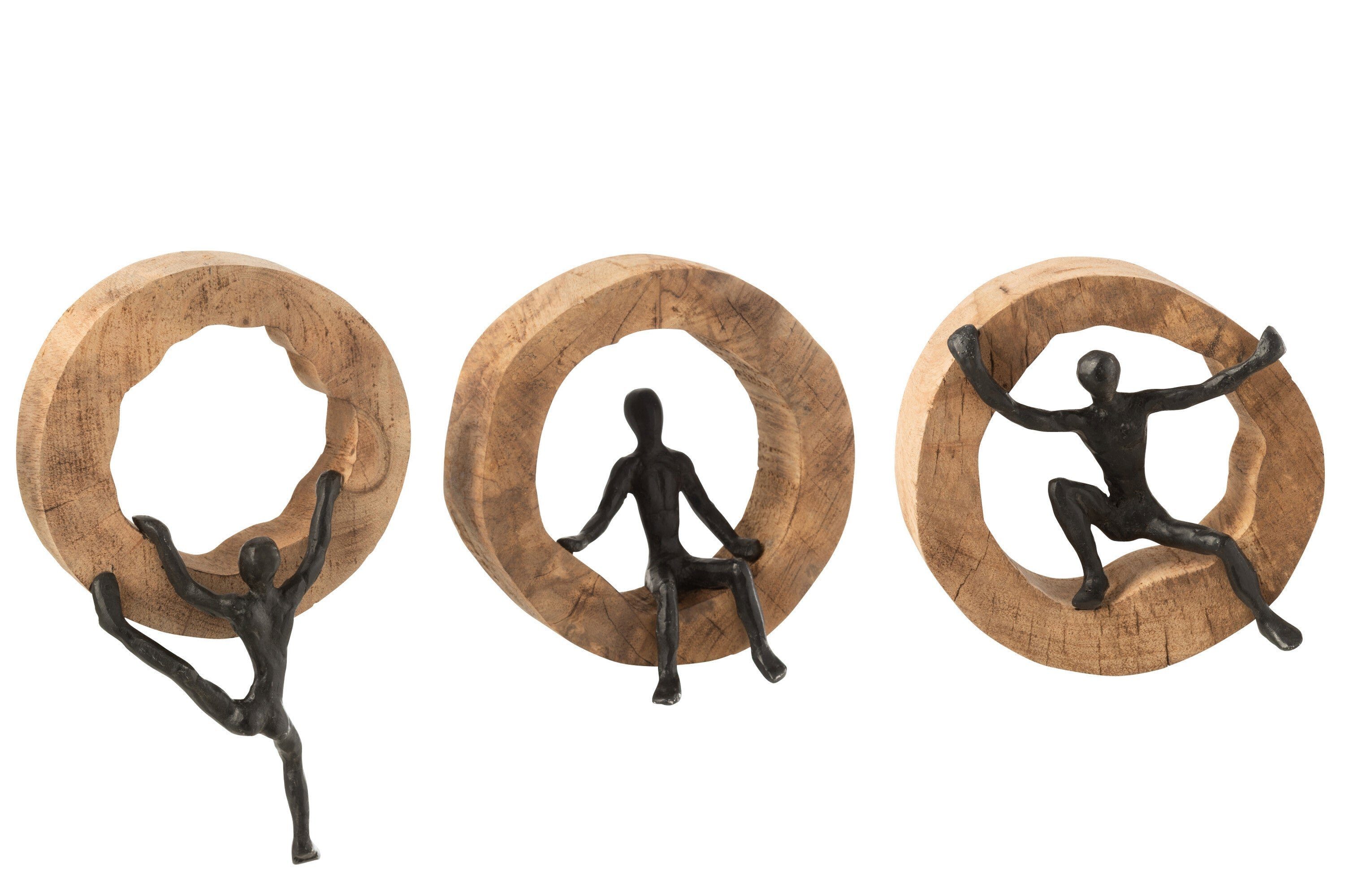 GILDE Dekoobjekt 3-teiliges Wanddekoration-Set Kletternde Figuren aus Mangobaum und Alu