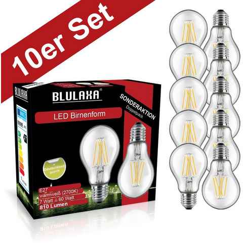 BLULAXA LED-Filament Retro Multi, E27, 10 St., Warmweiß, 10er-Set, Promotion-Pack Birnenform, Filament, klar