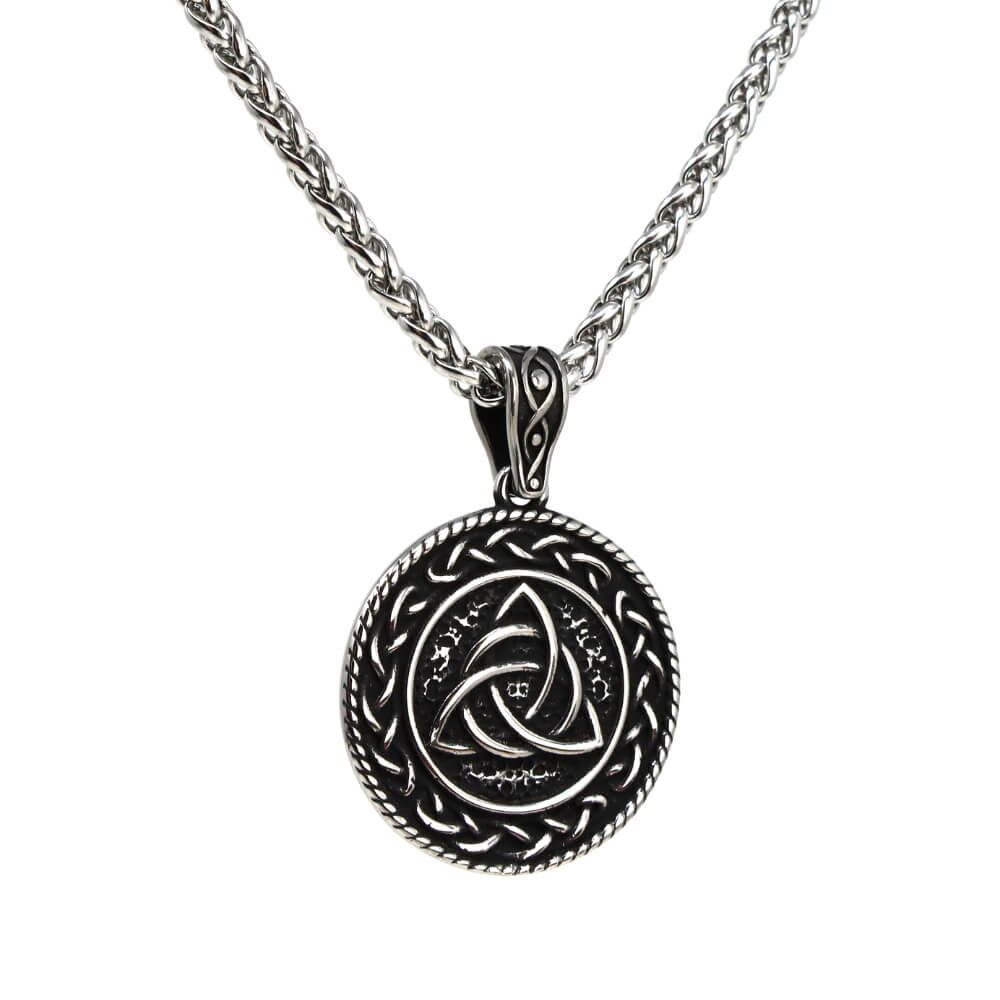 DALMARO Kette mit Anhänger Lederkette Edelstahlkette 316L KNOTEN MEDAILLON, Herren Halskette Biker / Wikinger Kette - Schmuckbox