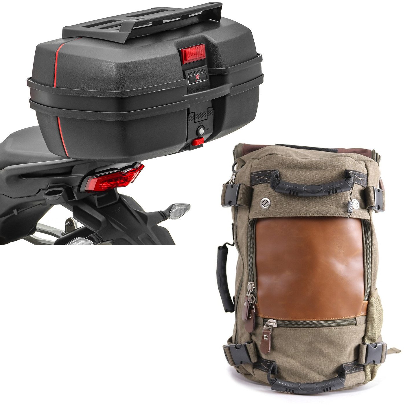 Bagtecs Schraube Set: Motorrad Topcase DK45 univ. 45 Liter mit Gepäckgrill # mit Rucksa
