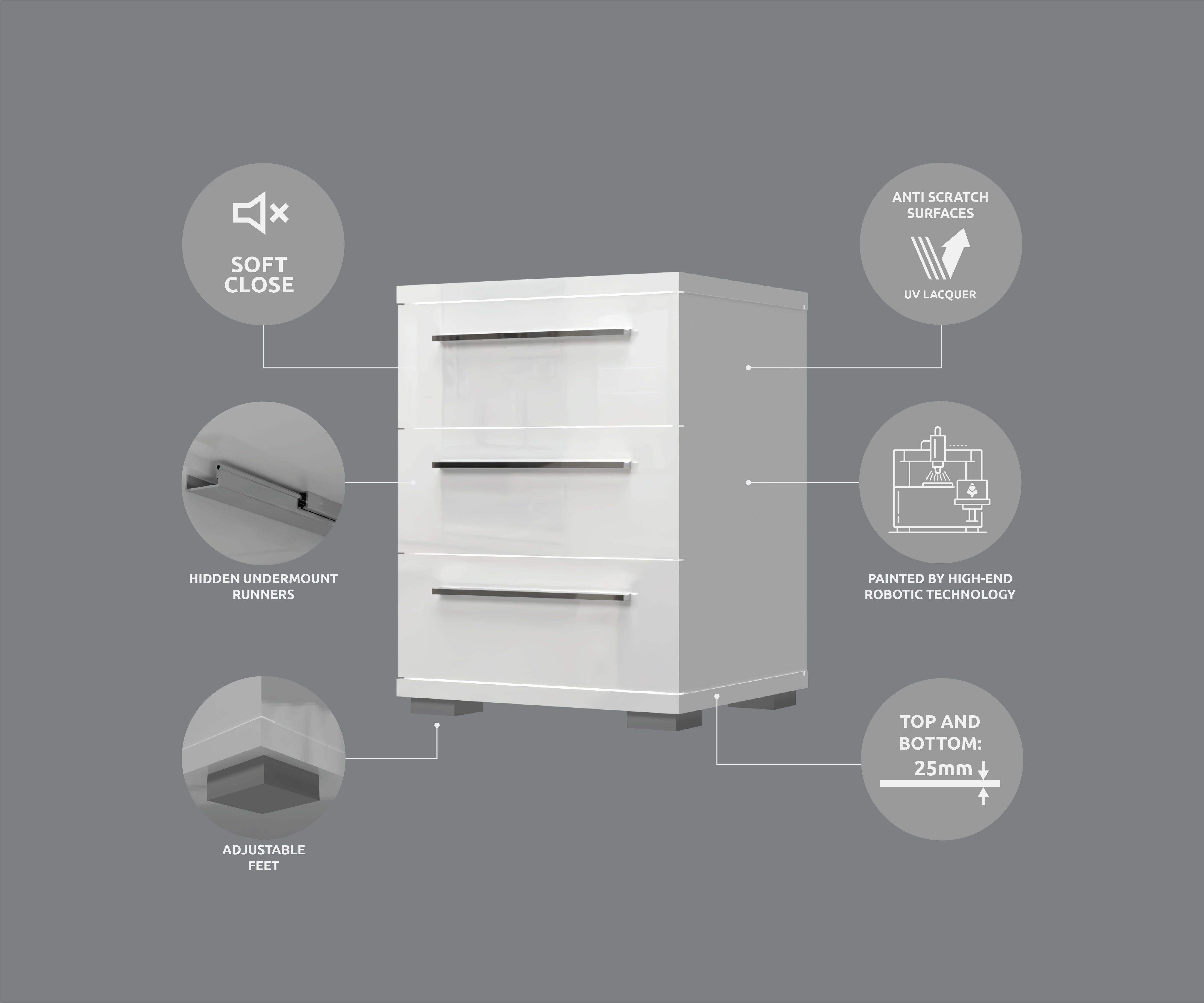 OTTO home Nachtkommode Piano, Nachttisch aus FSC-zertifiziertem Holzwerkstoff, Made in Europe (45/40/43 oder 61cm (B/T/H), ideal passend zum Boxspringbett), UV lackiert, hochglänzend, Soft-Close Funktion, 2 oder 3 Schubladen
