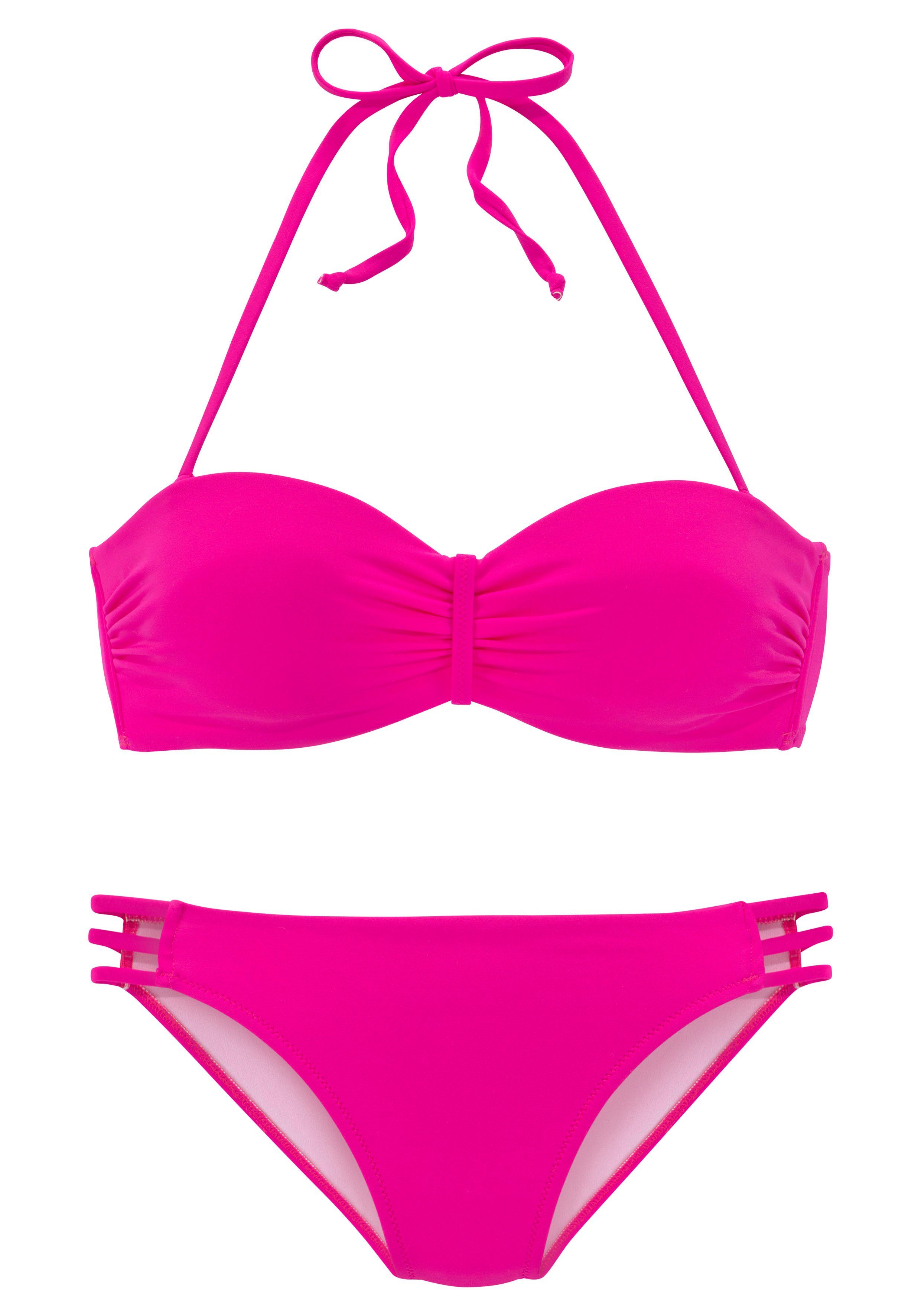 in trendiger Vivance Unifarbe pink Bügel-Bandeau-Bikini