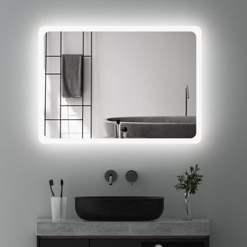 WDWRITTI Badspiegel Wandspiegel Badezimmerspiegel LED mit Beleuchtung Kaltweiß (Spiegel Bad,Lichtspiegel, 60x40/40x60cm), Wandschalter,energiesparender,IP44,2 Montagerichtungen