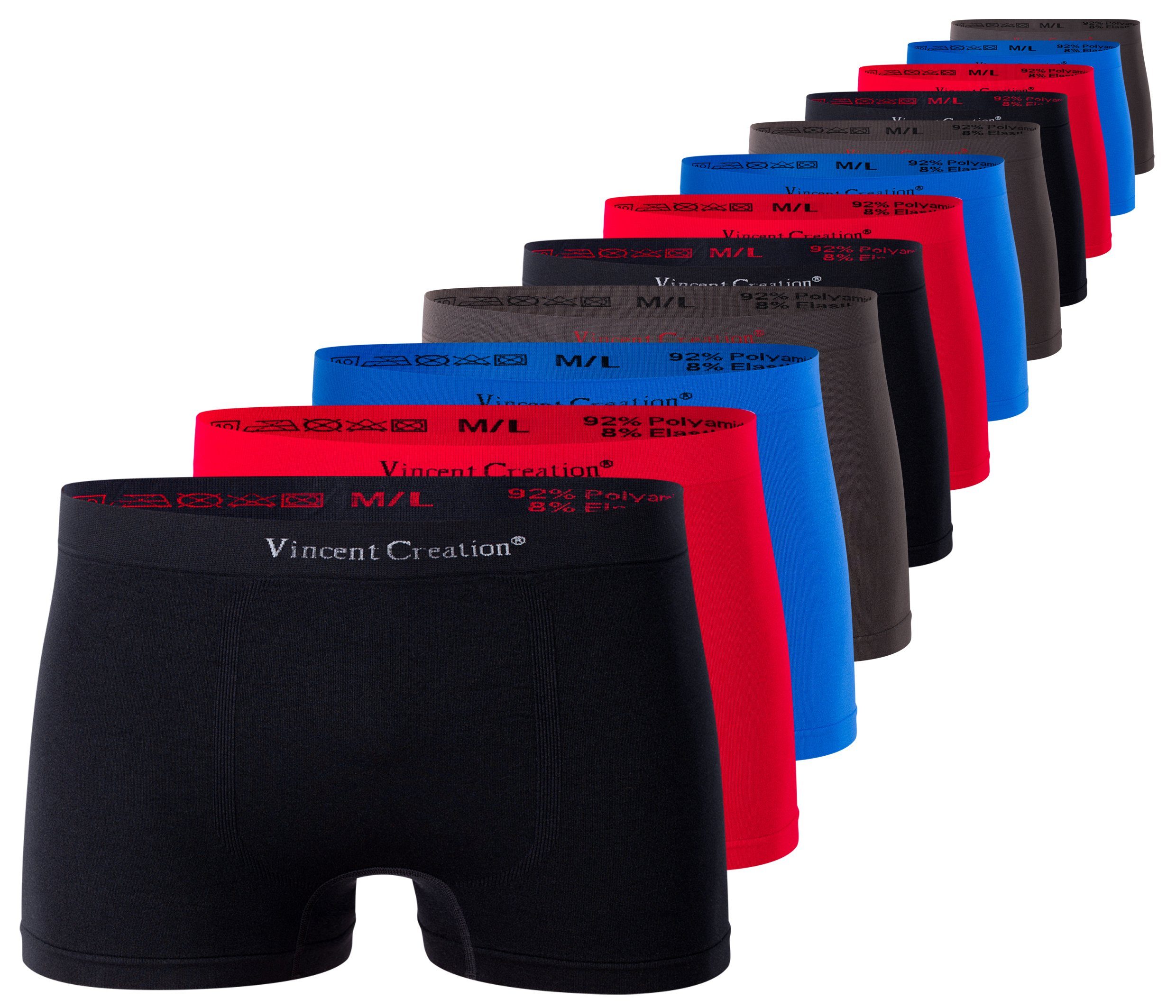 Vincent Creation® Boxershorts 12er Pack, Microfaser - Seamless (12-St) weiche Microfaser-Qualität schw/rot/blau/grau