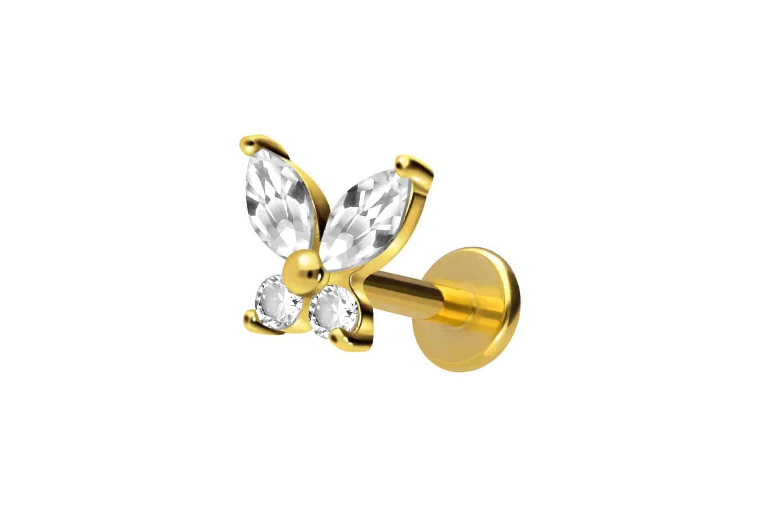 PIERCINGLINE Piercing-Set Titan Labret mit Innengewinde KRISTALLSCHMETTERLING (Labrets, 1-tlg)