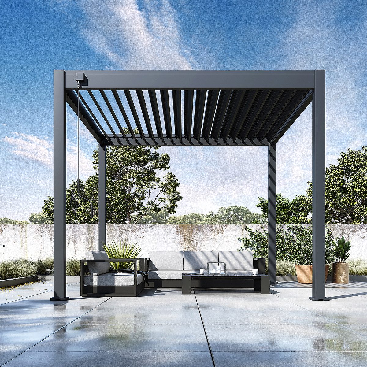 Weide Pergola Classic Pavillon Terrassenüberdachung Aluminium 3 x 5,3 M anthrazit, BxTxH: 300x300x255 cm, (Hochwertigstes Aluminium & verzinkte Stahl-Lamellen,  – Bild 4 von 5