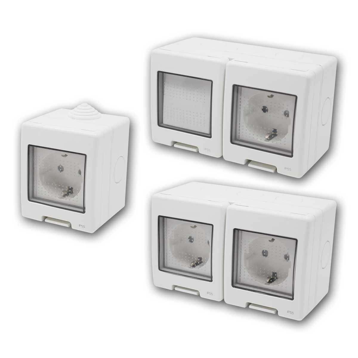 TEM Aufputz-Steckdose TEM Set "Heizkeller" 3-teilig, grau 16A/250V, IP55