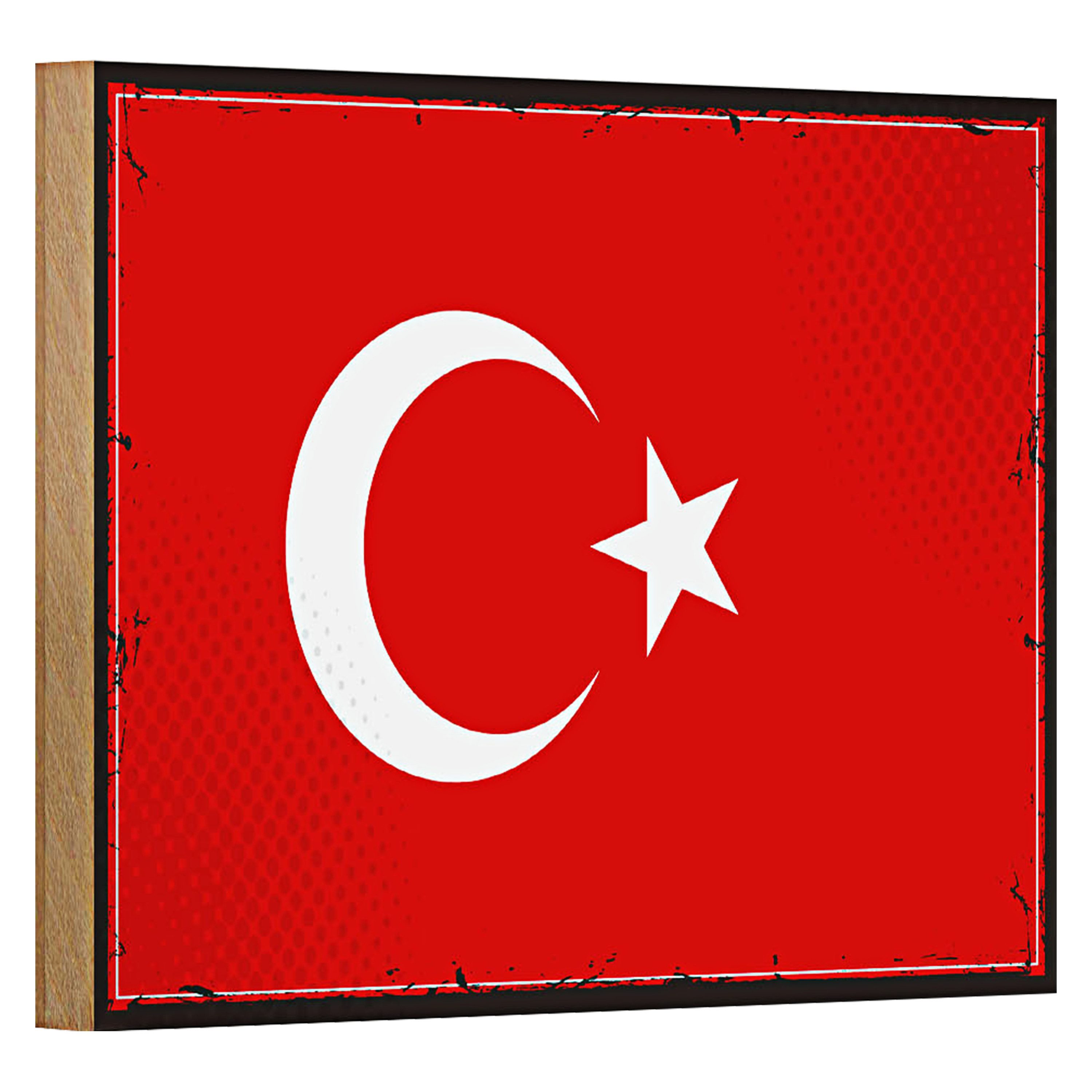 Holzbild Flagge Türkei 18x12cm Retro Flag of Turkey