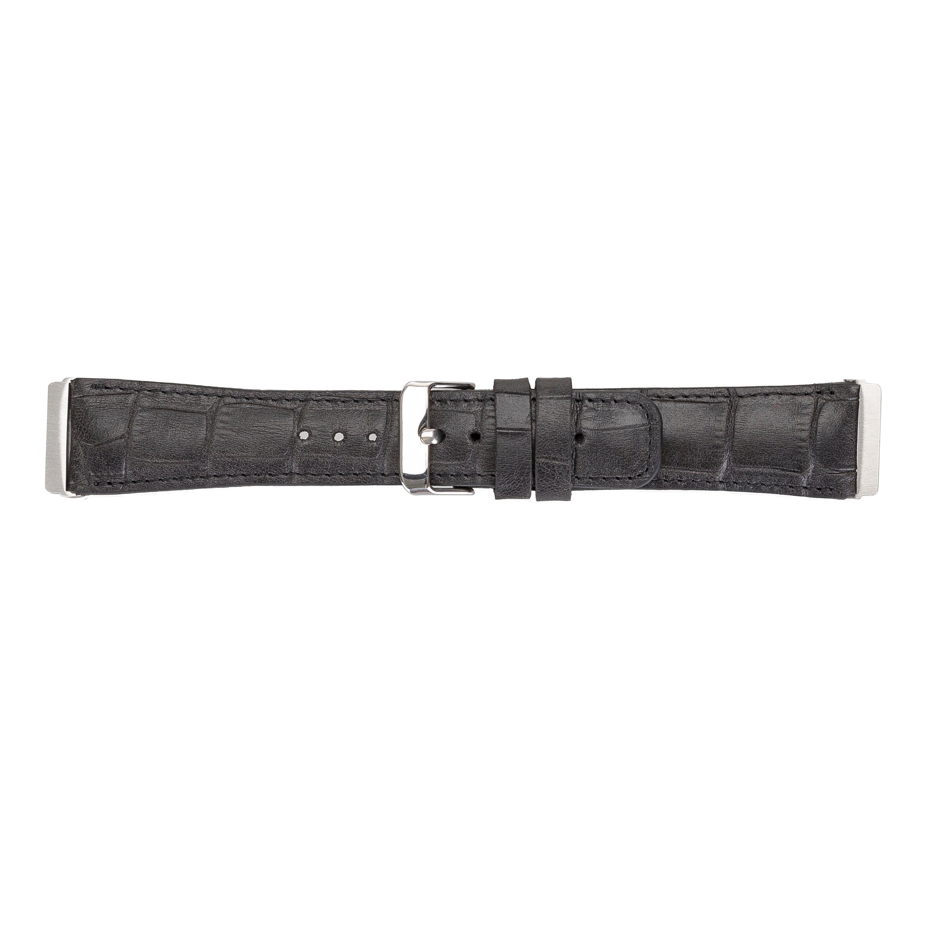 Renna Leather 2 Ersatzarmband Leder Schwarz Smartwatch-Armband 3 Fitbit Armband & Croco Sense 4 Versa / / Echtes