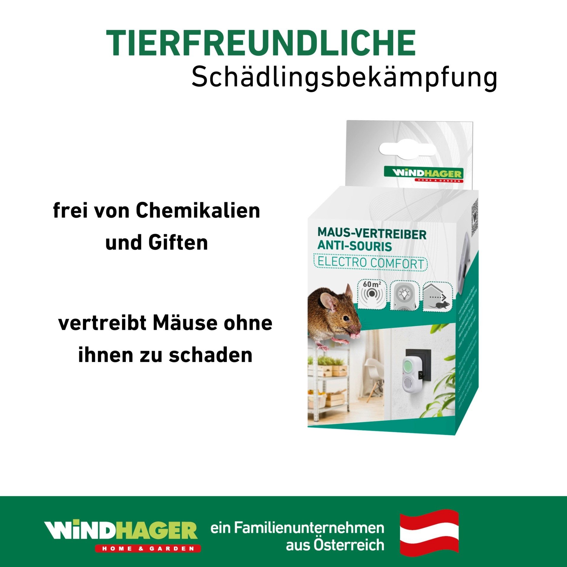 Windhager Ultraschall-Tierabwehr Mausvertreiber Electro Comfort für Steckdosen, Mäuseabwehr mit einem Wirkungsbereich bis zu 30 m², weiß – Bild 2 von 5