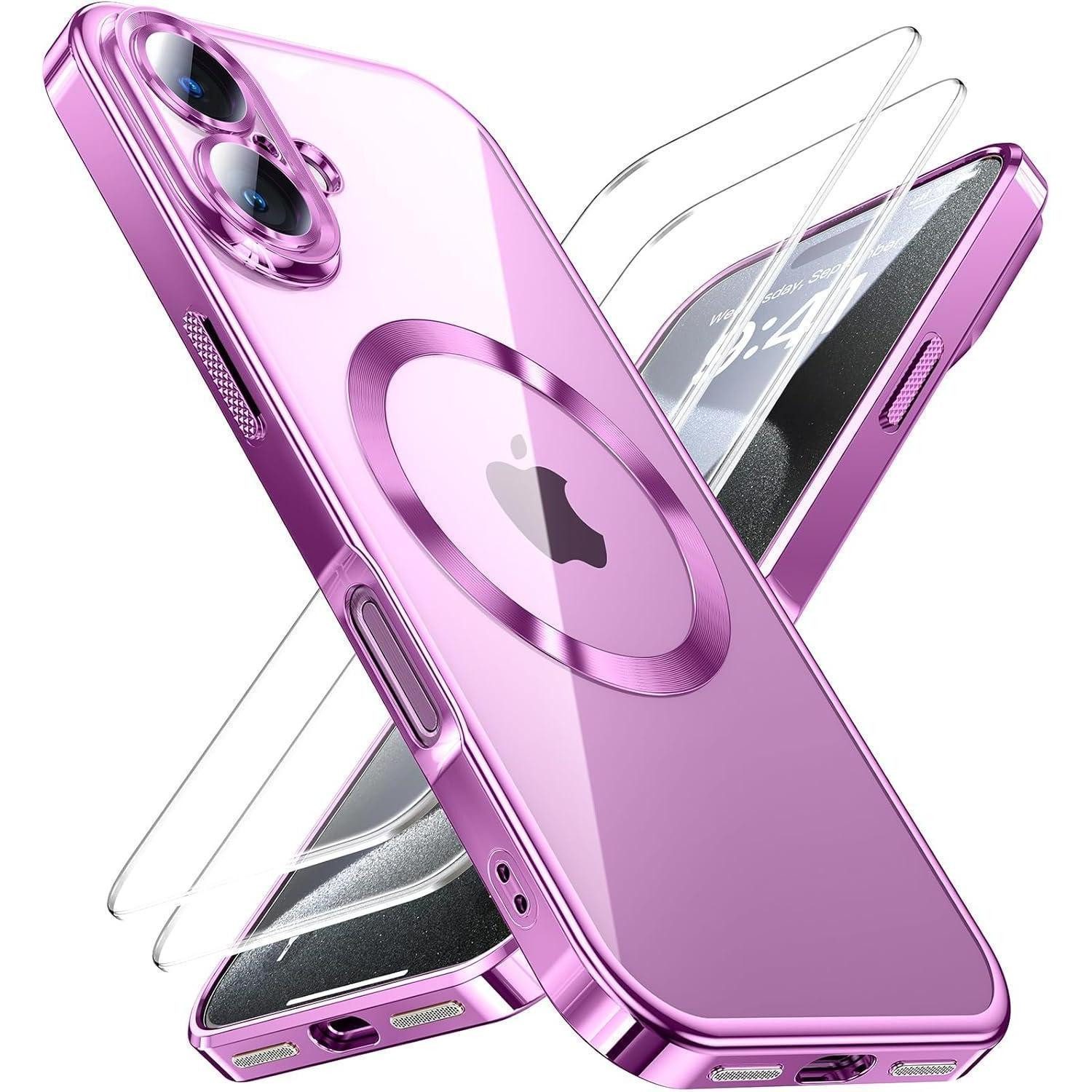 LuxusKollektion Handyhülle 3-in-1 Hülle für iPhone 16 Plus Pink mit Schutzfolie Magnet