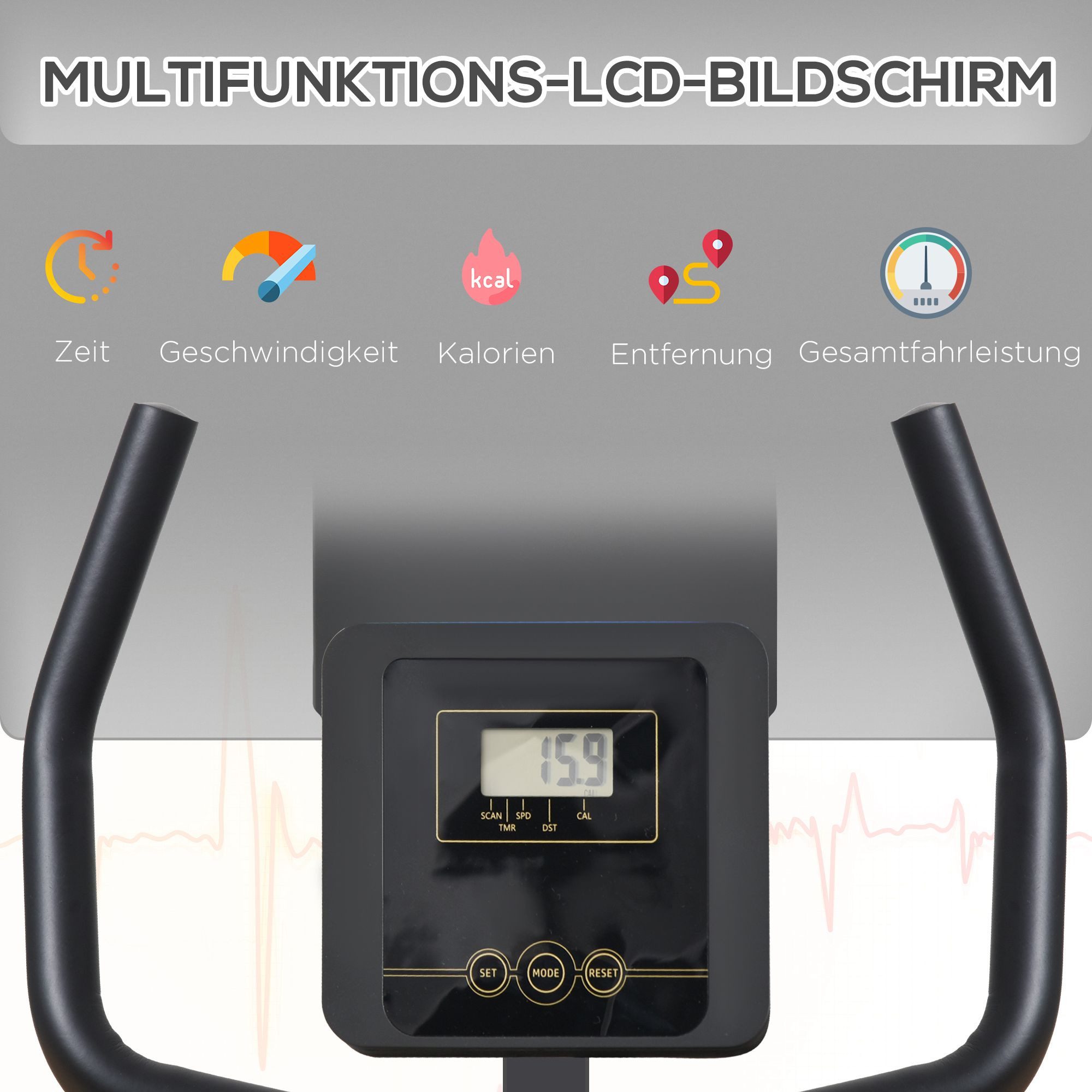HOMCOM Heimtrainer X-Bike, 2-in-1 Trimmrad, Stahl, Schwarz+Grau, 51 x 97 x 115 cm (Schwungrad, 1-tlg., Fahrradtrainer), für Wohnbereich, Schwarz+Grau