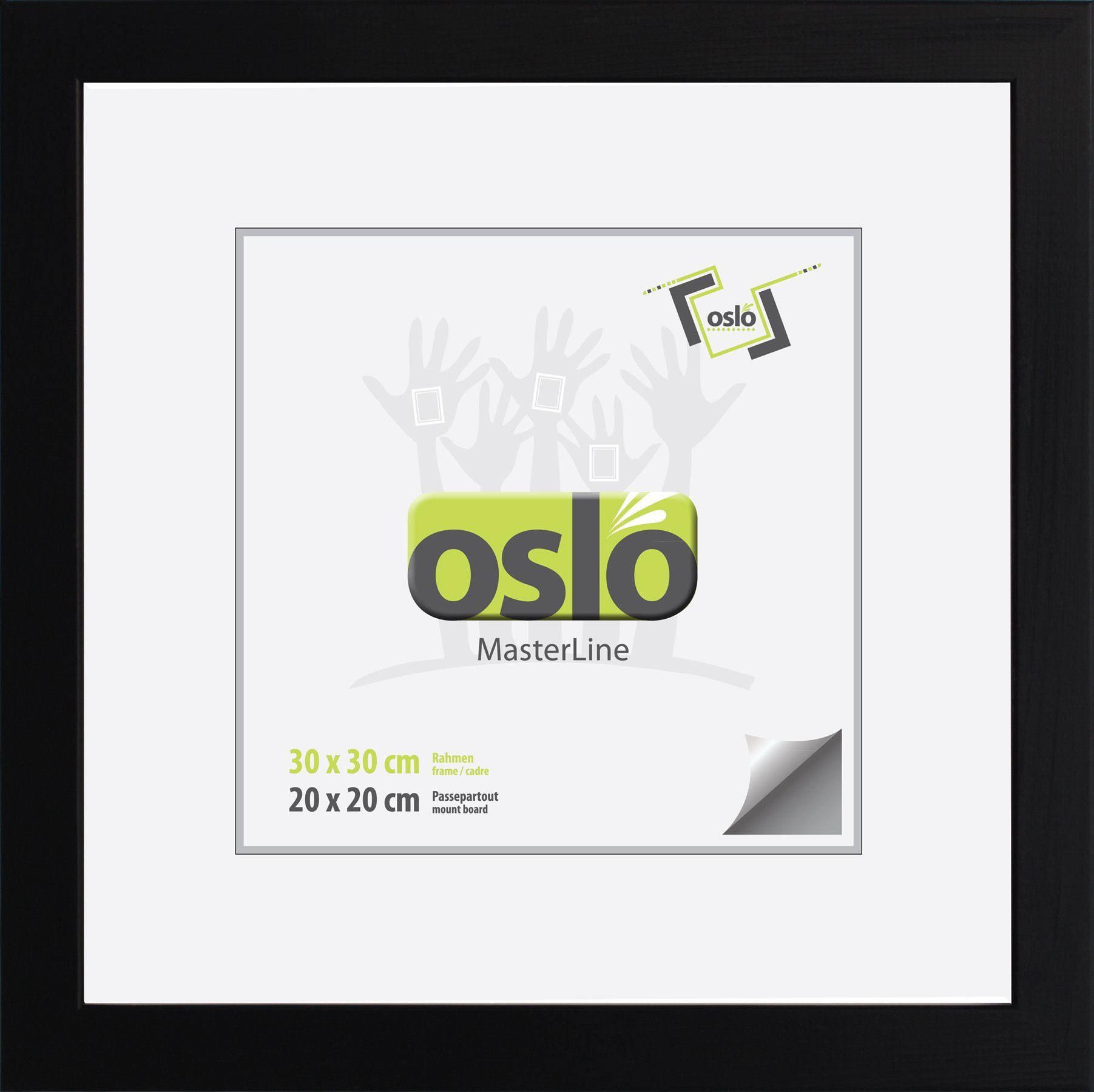 Oslo MasterLine Einzelrahmen Bilderrahmen Holz massiv quadratisch FSC mit Glasscheibe, 30 x 30 cm schwarz | Einzelrahmen
