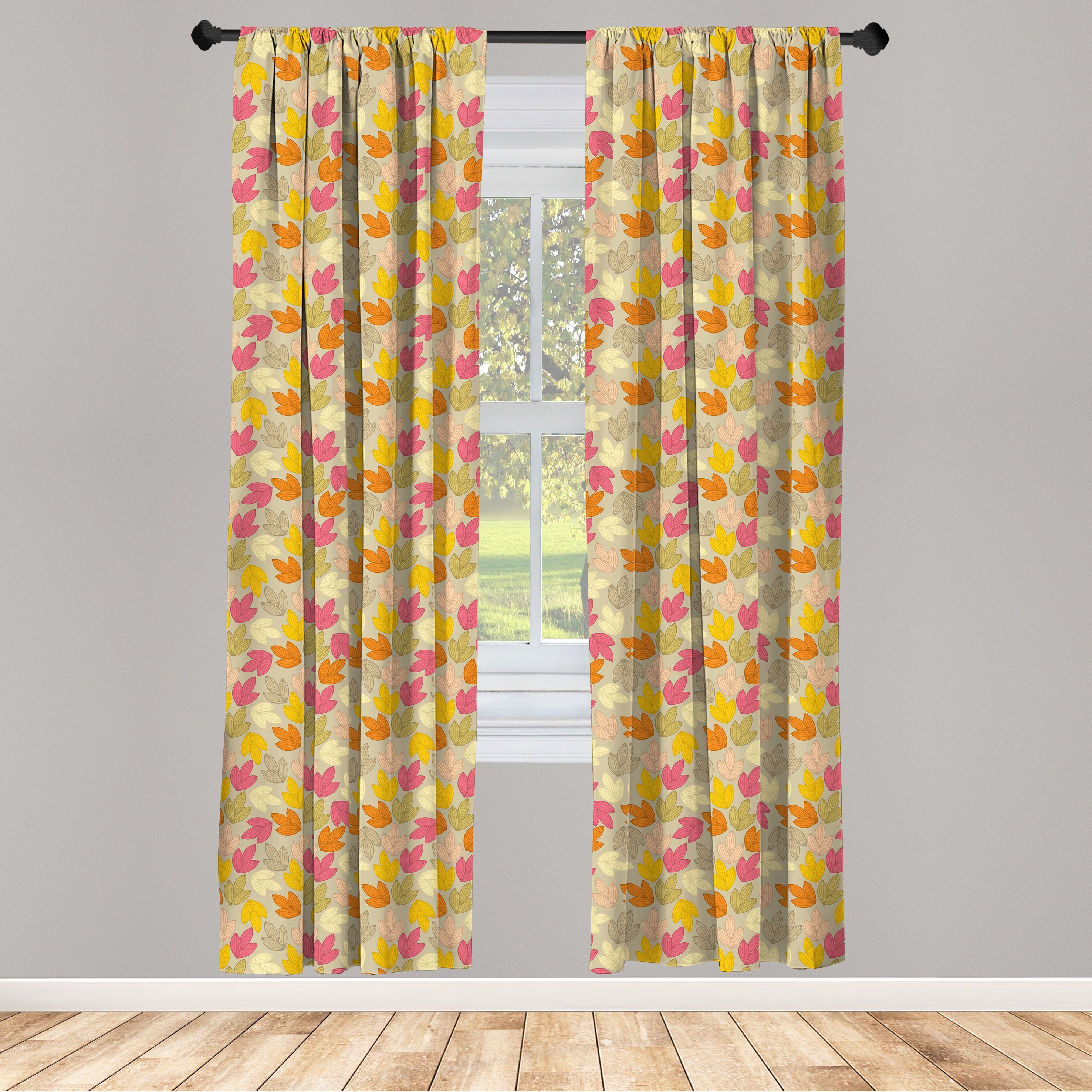 Gardine Vorhang für Wohnzimmer Schlafzimmer Dekor, Abakuhaus, Microfaser, Orange und Gelb Fall weiche Blätter