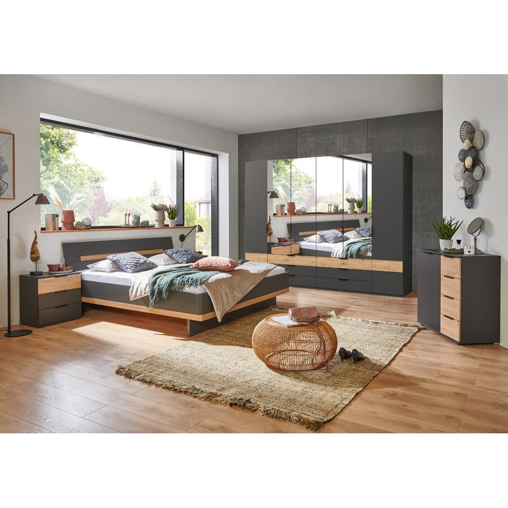 Lomadox Schlafzimmer-Set GRANADA-43, (Spar-Set, 5-tlg), 5-teilig mit Drehtürenschrank in graphit mit Artisan Eiche Nb.