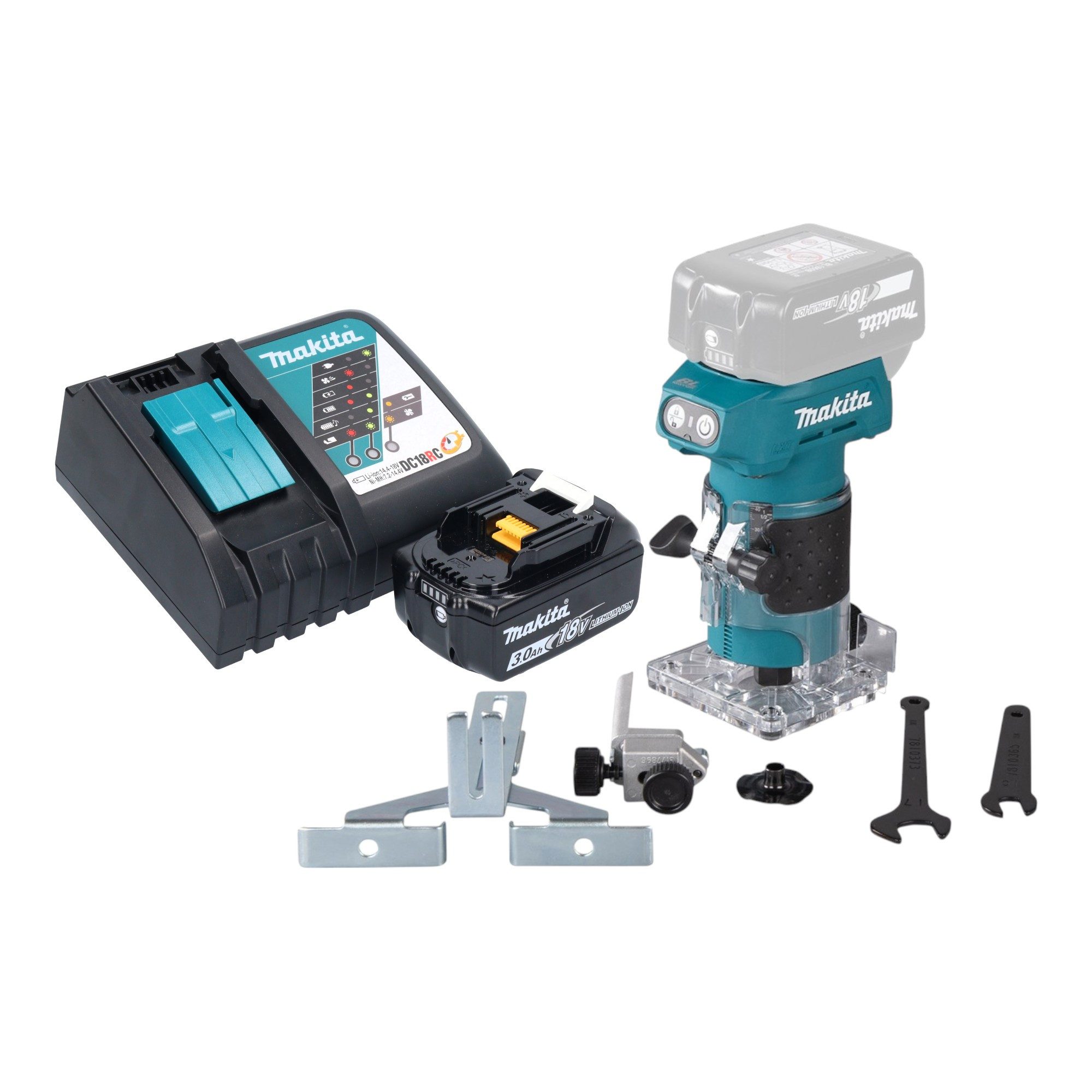 Makita Oberfräse DRT 52 RF1 18 V 6 mm Brushless + 1x Akku 3,0 Ah + Ladegerät