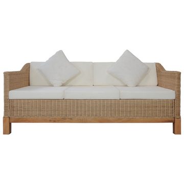 vidaXL Sofa 3-Sitzer-Sofa mit Polstern Natürliches Rattan Couch