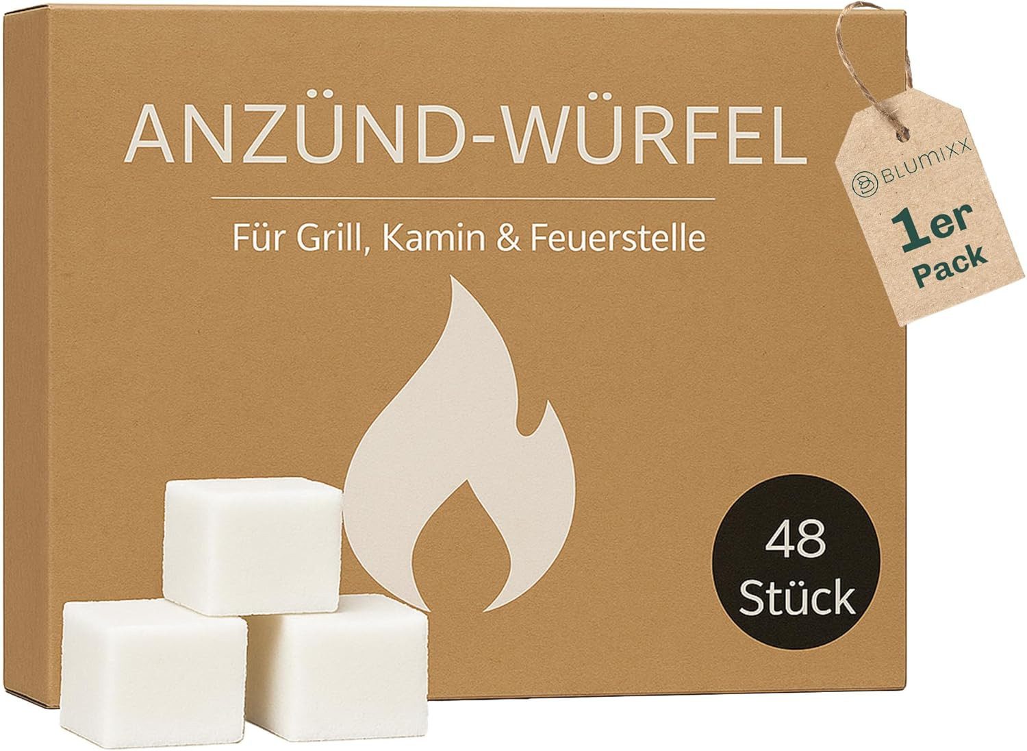 Blumixx Grillanzünder Anzündwürfel, Kaminanzünder und Kohleanzünder, (48-St), Perfektes Grill Zubehör für Kamin & Grill