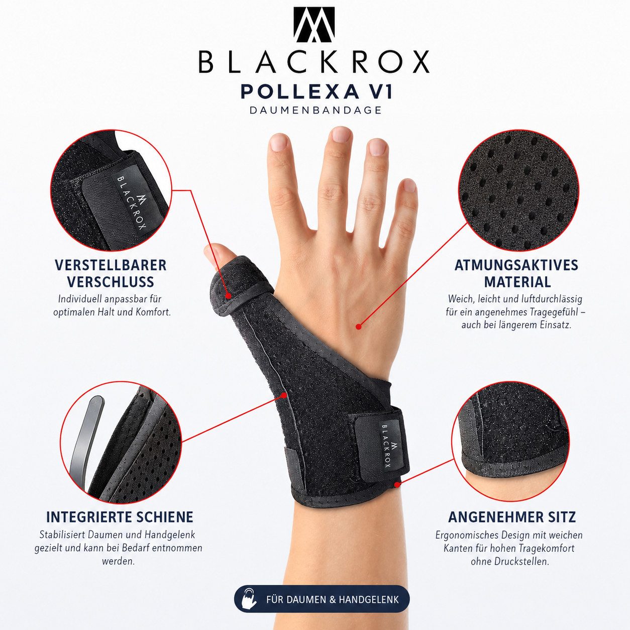 BLACKROX Daumenbandage [Vergleichssieger 2026] POLLEXA V1, Daumenstütze, One Size
