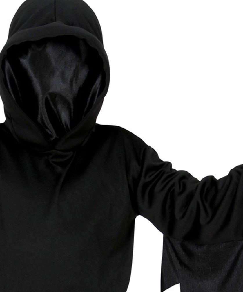 Karneval-Klamotten Kostüm Sensenmann Kinder Jungen Halloweenkostüm Umhang, Halloween Kapuzenumhang schwarz mit unsichtbarer Maske Sense Totenkopf