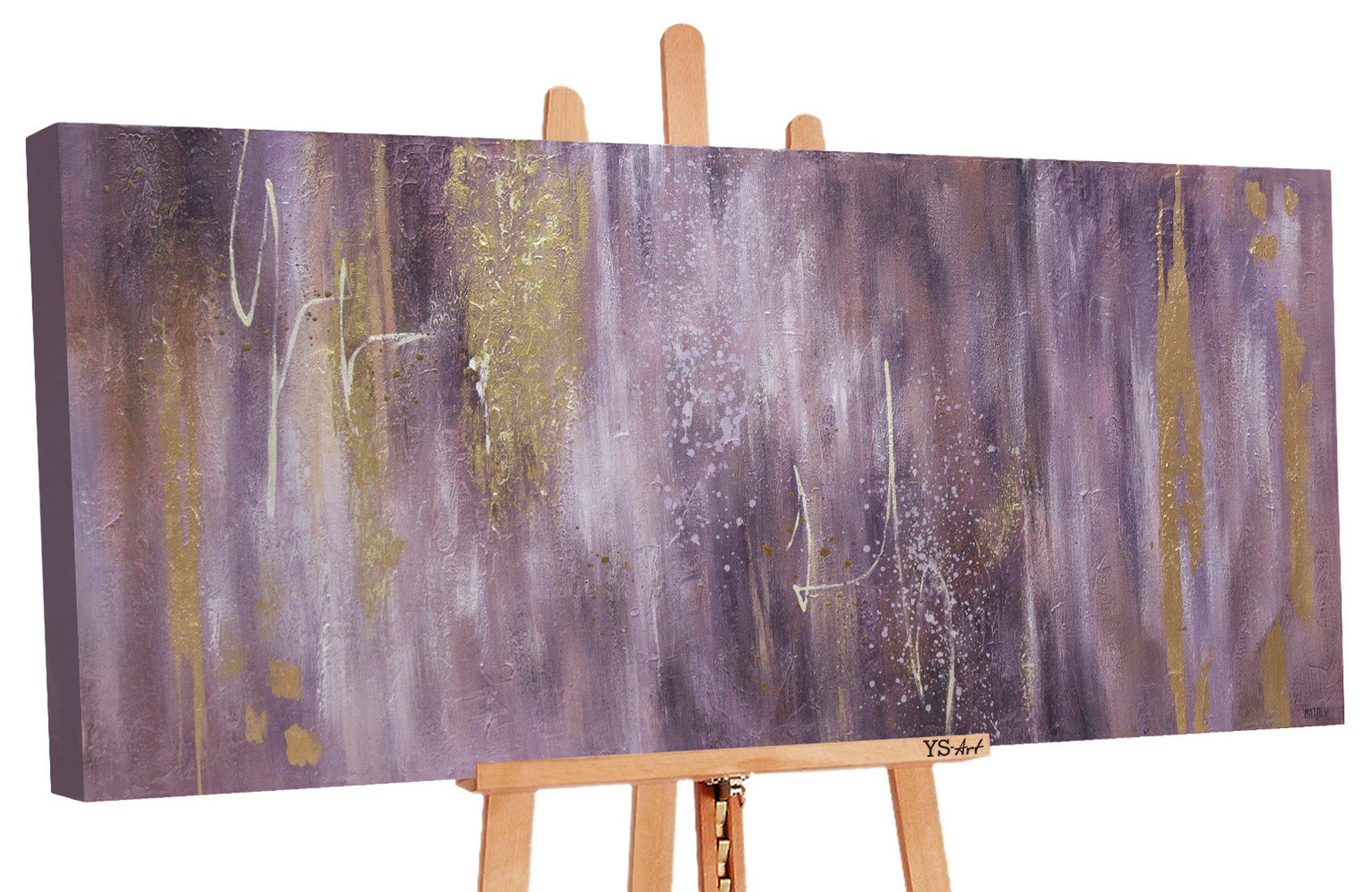 YS-Art Картина Sinfonie, Abstrakt, Leinwand Bild Handgemalt Abstrakt Lila Gold Weiß