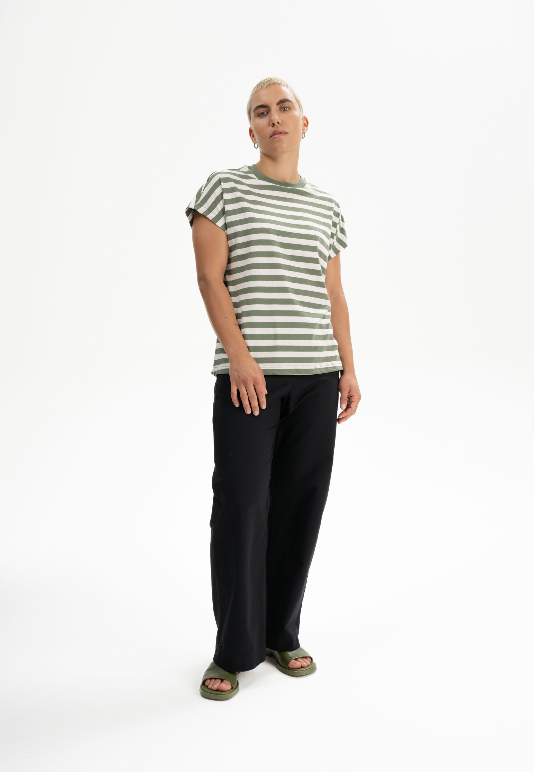 MELA Kurzarmshirt T-Shirt Style MADHU Stripes Fein gerippter Kragen