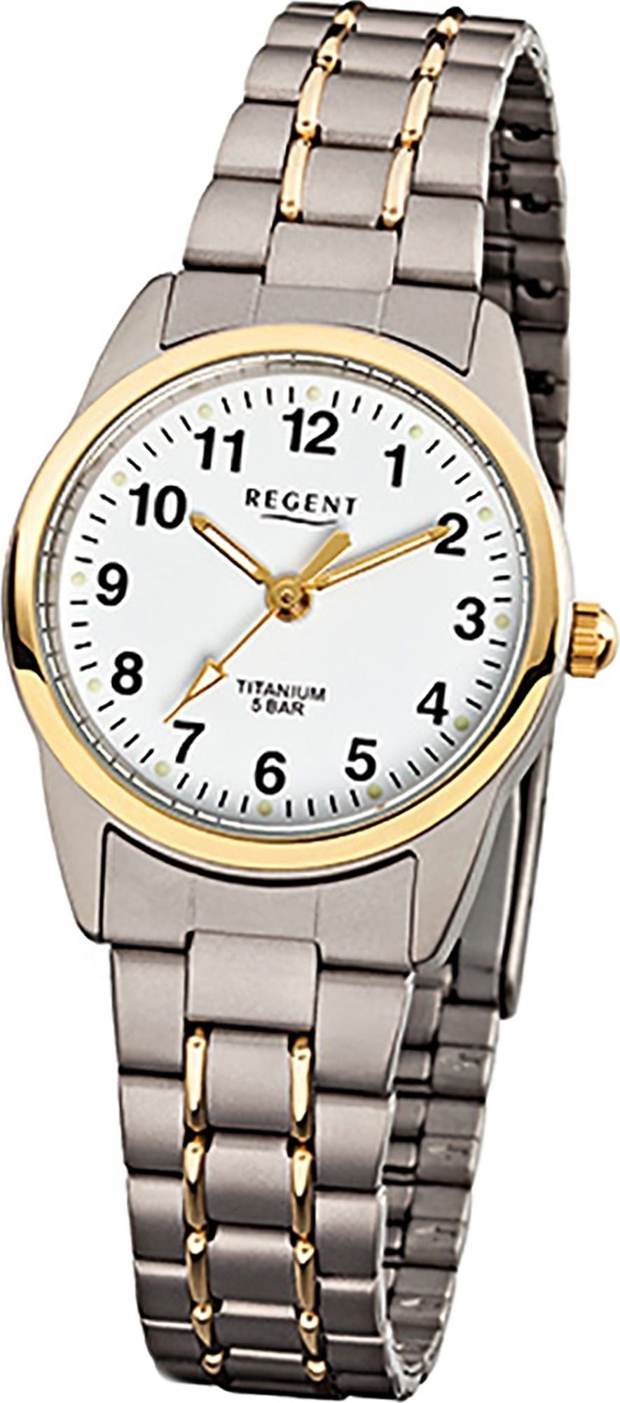 Regent Quarzuhr Regent Titan Damen Uhr F-428 Quarzuhr, Damenuhr Titanarmband grau, silber, rundes Gehäuse, klein (ca. 26mm)