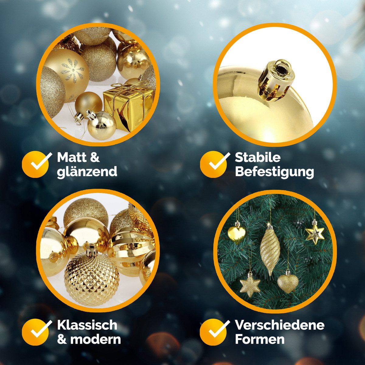 Deuba Weihnachtsbaumkugel (103 St), Weihnachtskugeln 103er Set Weihnachtsdeko matt glänzend glitzer