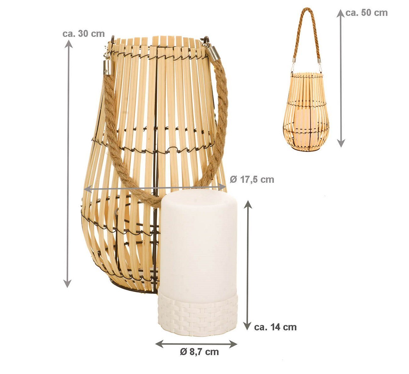 Bubble-Store Kerzenlaterne Laterne (mit LED Stumpenkerze,1 LED warmweiß leuchtend), Bambus-Laterne