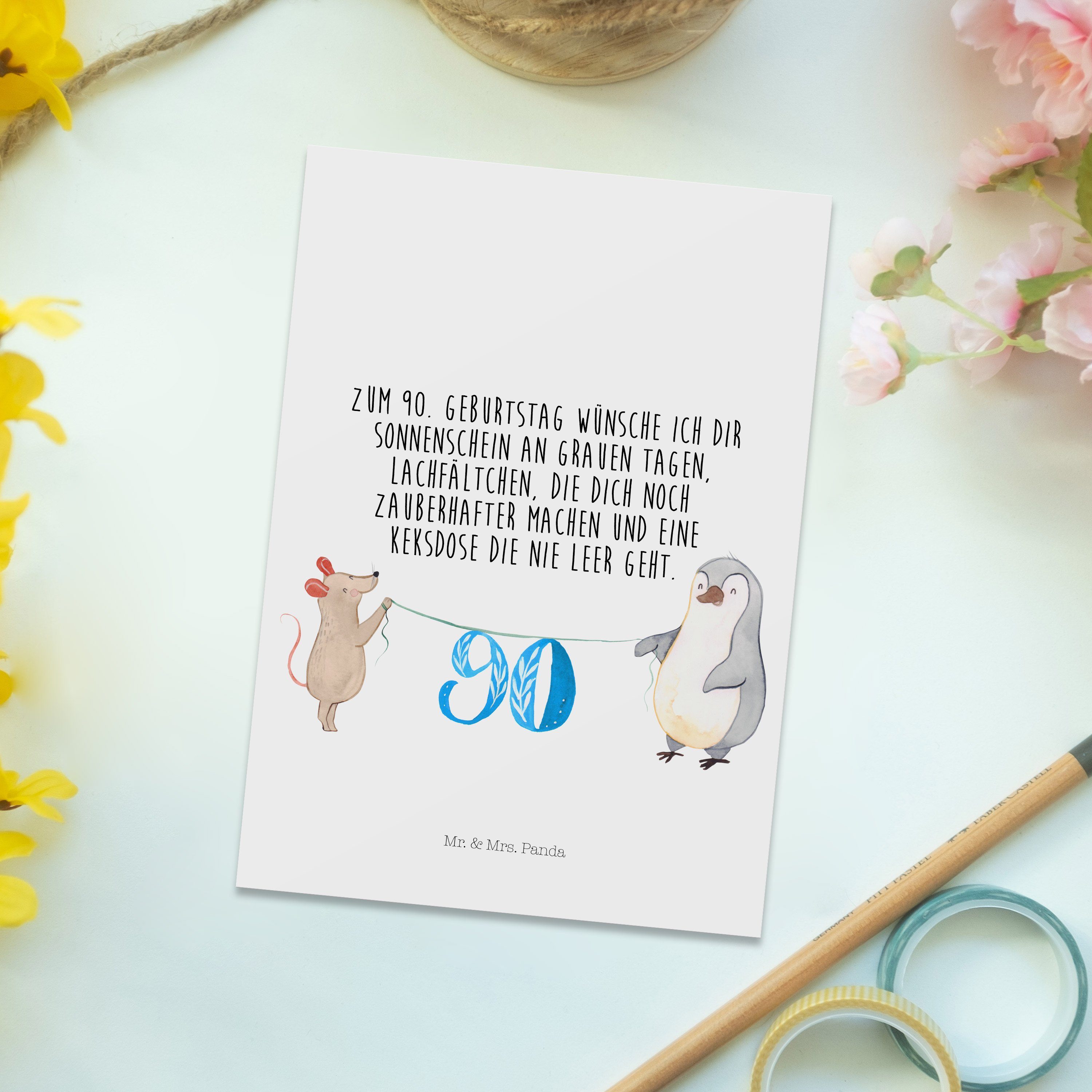 Pinguin Panda Einladung, Geburtstag - Maus - Postkarte Herzlichen Weiß Mr. Geschenk, 90. Mrs. &
